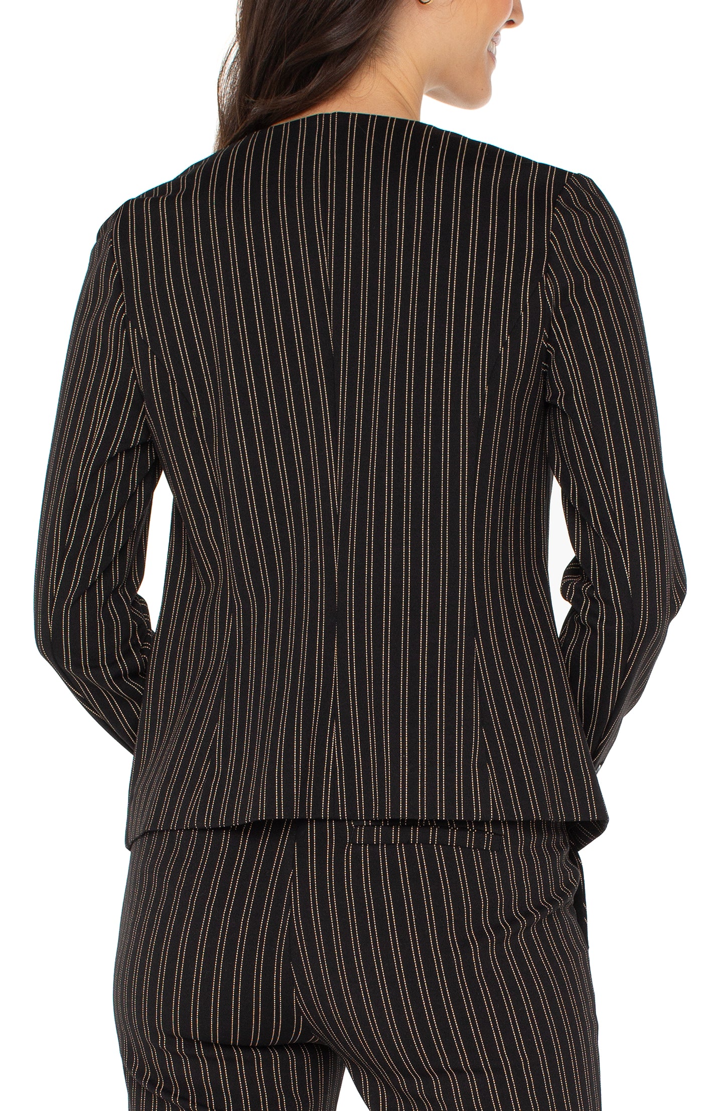 Liverpool Collarless Fitted Blazer (Ticking Stripe Print)