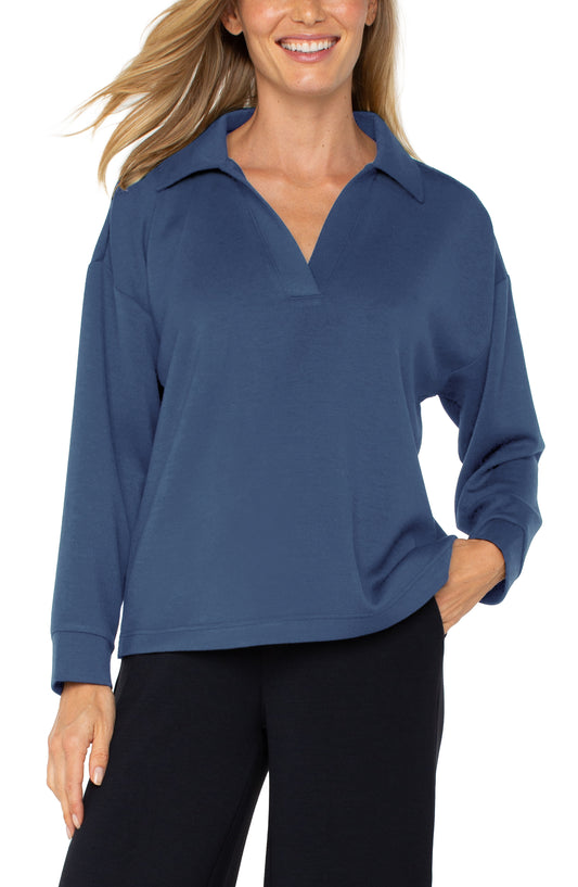 Liverpool V-neck Popover with Collar (Prussian Blue)