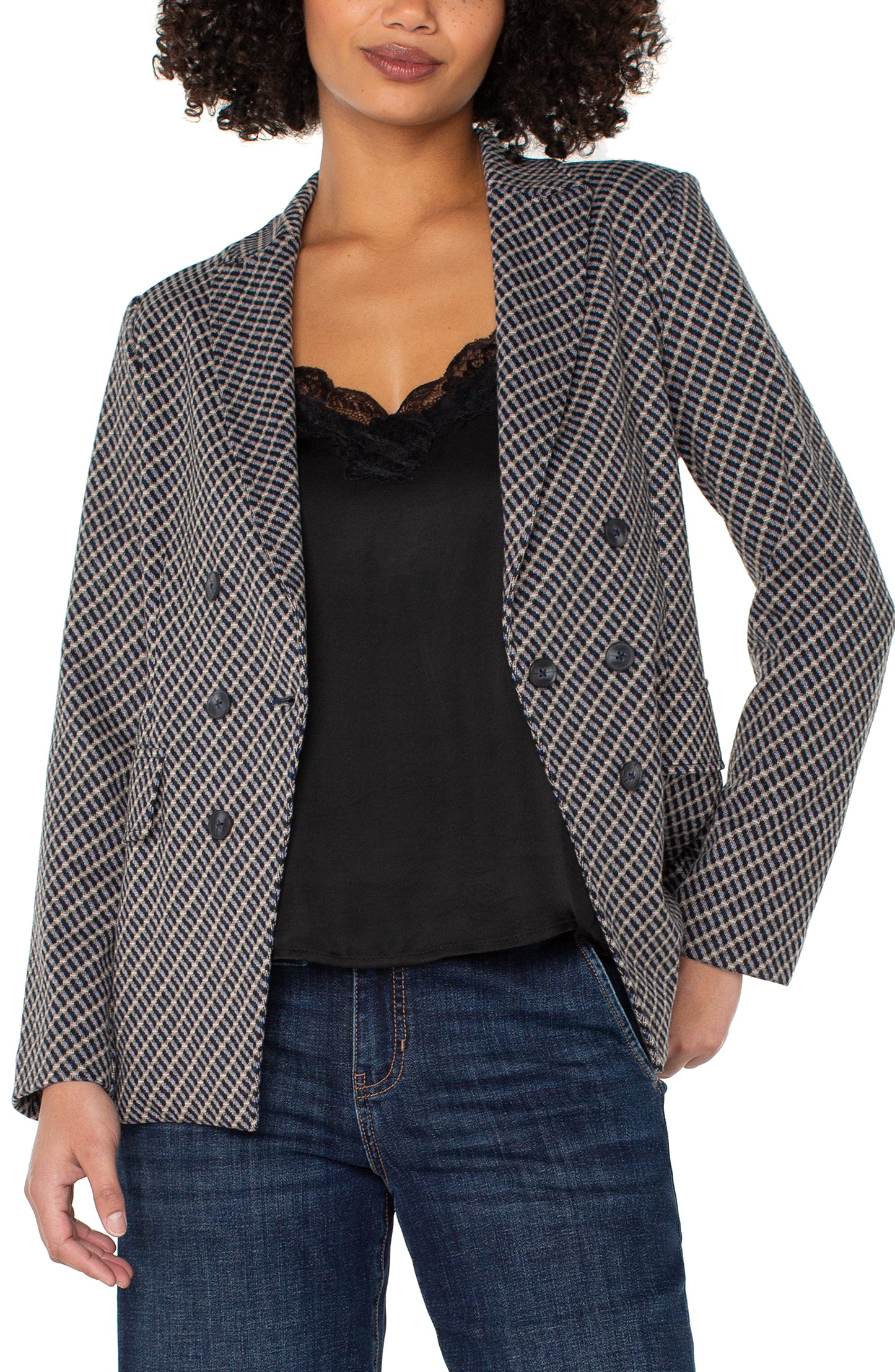 Liverpool Faux Double Breasted Blazer (Navy Toffee Modern Check)