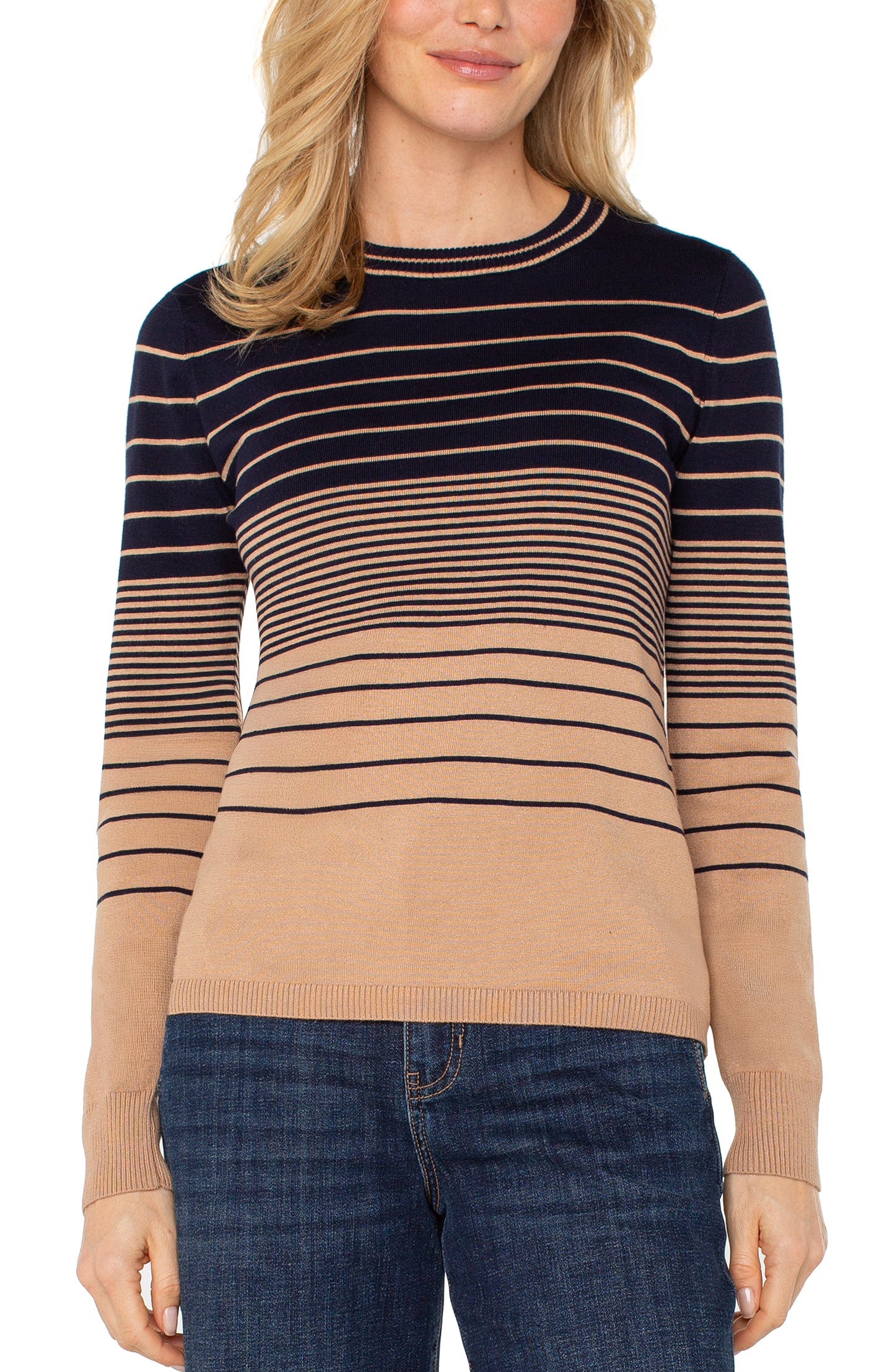 Liverpool Long Sleeve Crew Neck Sweater (Navy with Tan Stripes)
