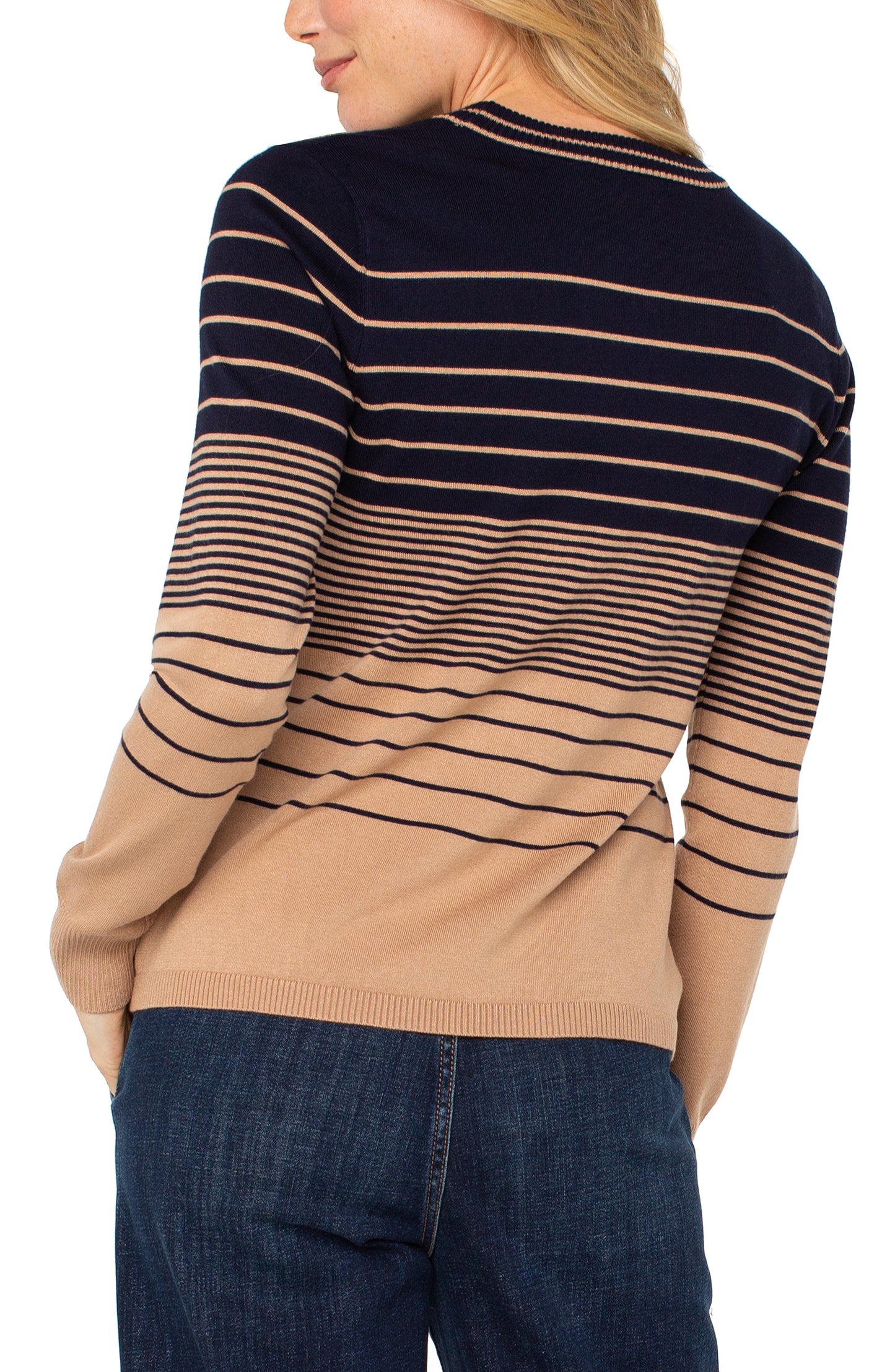 Liverpool Long Sleeve Crew Neck Sweater (Navy with Tan Stripes)