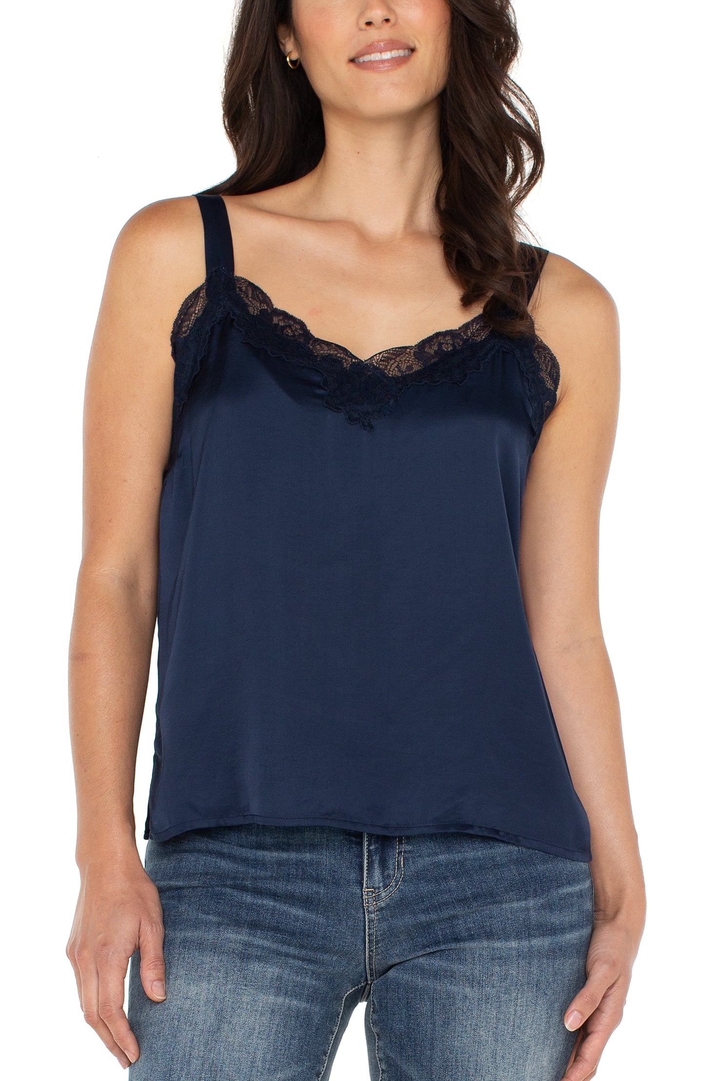 Liverpool Woven Tank with Lace Trim (Dark Navy)