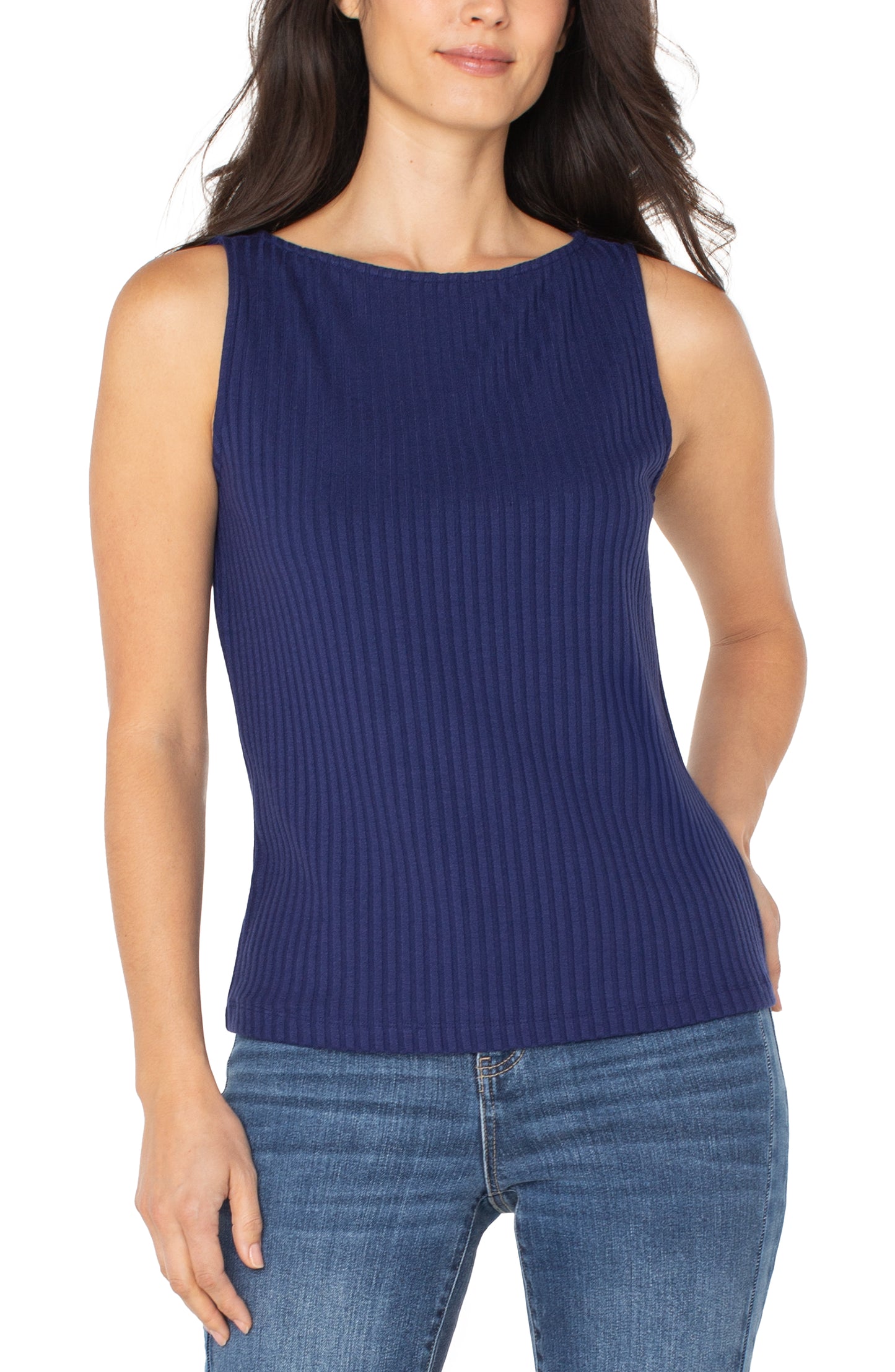 Liverpool Sleeveless Boat Neck Rib Knit Top (Maritime Navy)