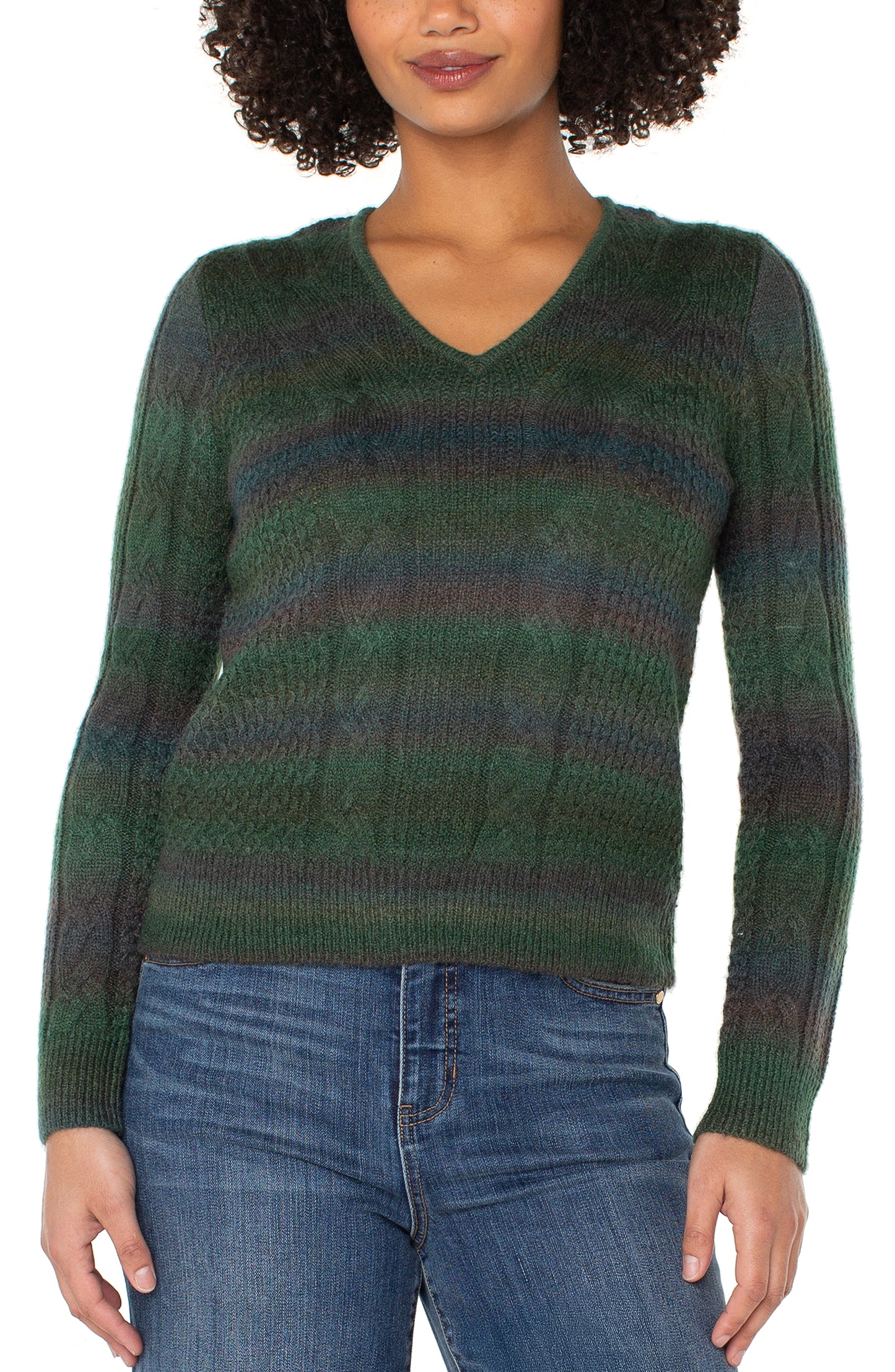 Liverpool Long Sleeve Drop Shoulder V-neck Sweater (Emerald Multi Spacedye)