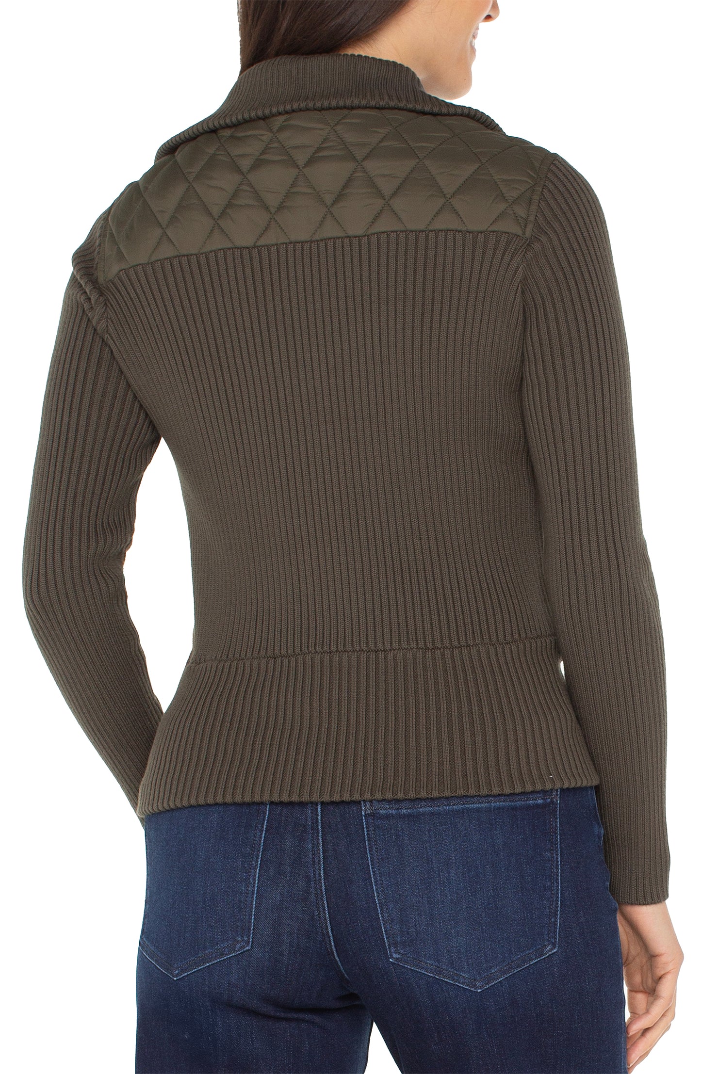 Liverpool Long Sleeve Zip Front Sweater/Woven Jacket (Forest Night)