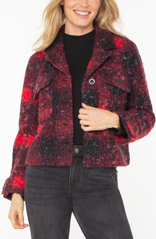 Liverpool Button Front Boxy Shacket (Red Black Buffalo Check)
