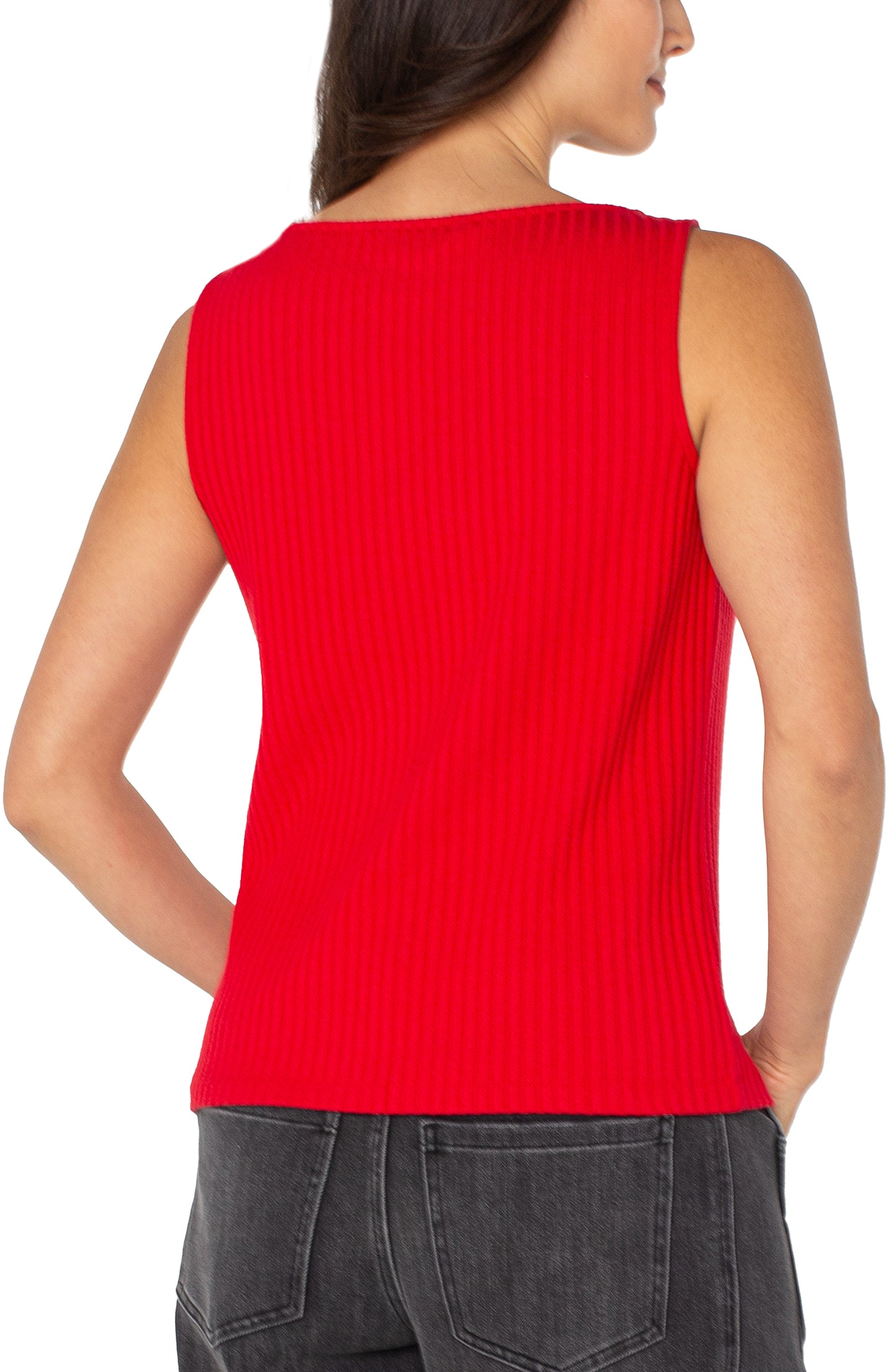 Liverpool Sleeveless Boat Neck Rib Knit Top (Tango Red)