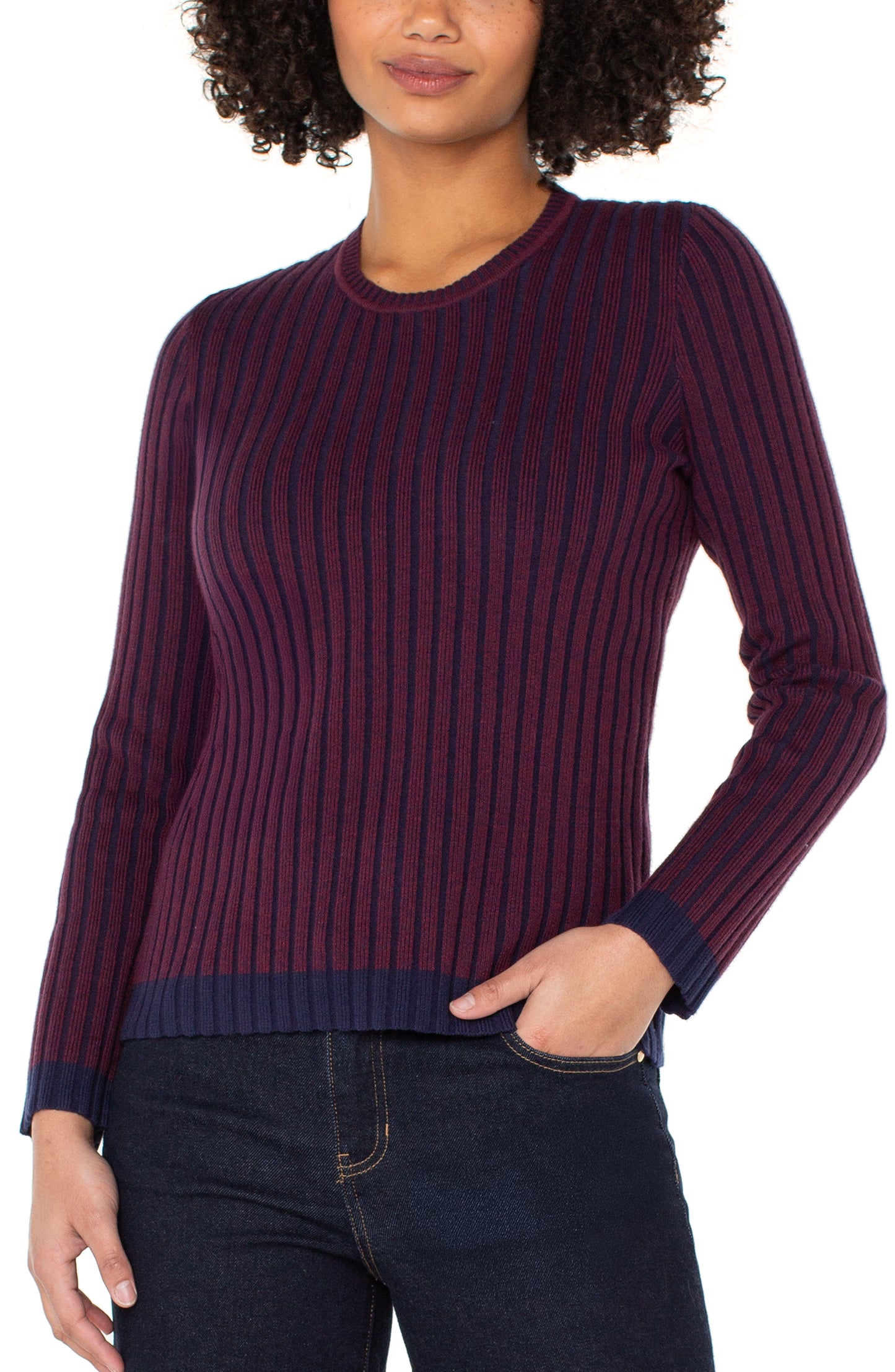 Liverpool Long Sleeve Crew Neck Ribbed Sweater (Cabernet Red Navy)