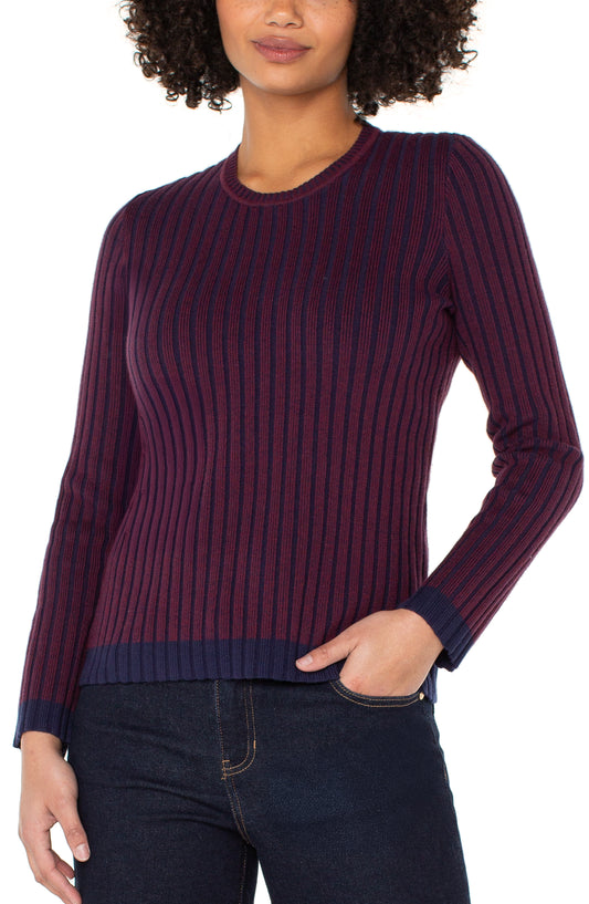 Liverpool Long Sleeve Crew Neck Ribbed Sweater (Cabernet Red Navy)