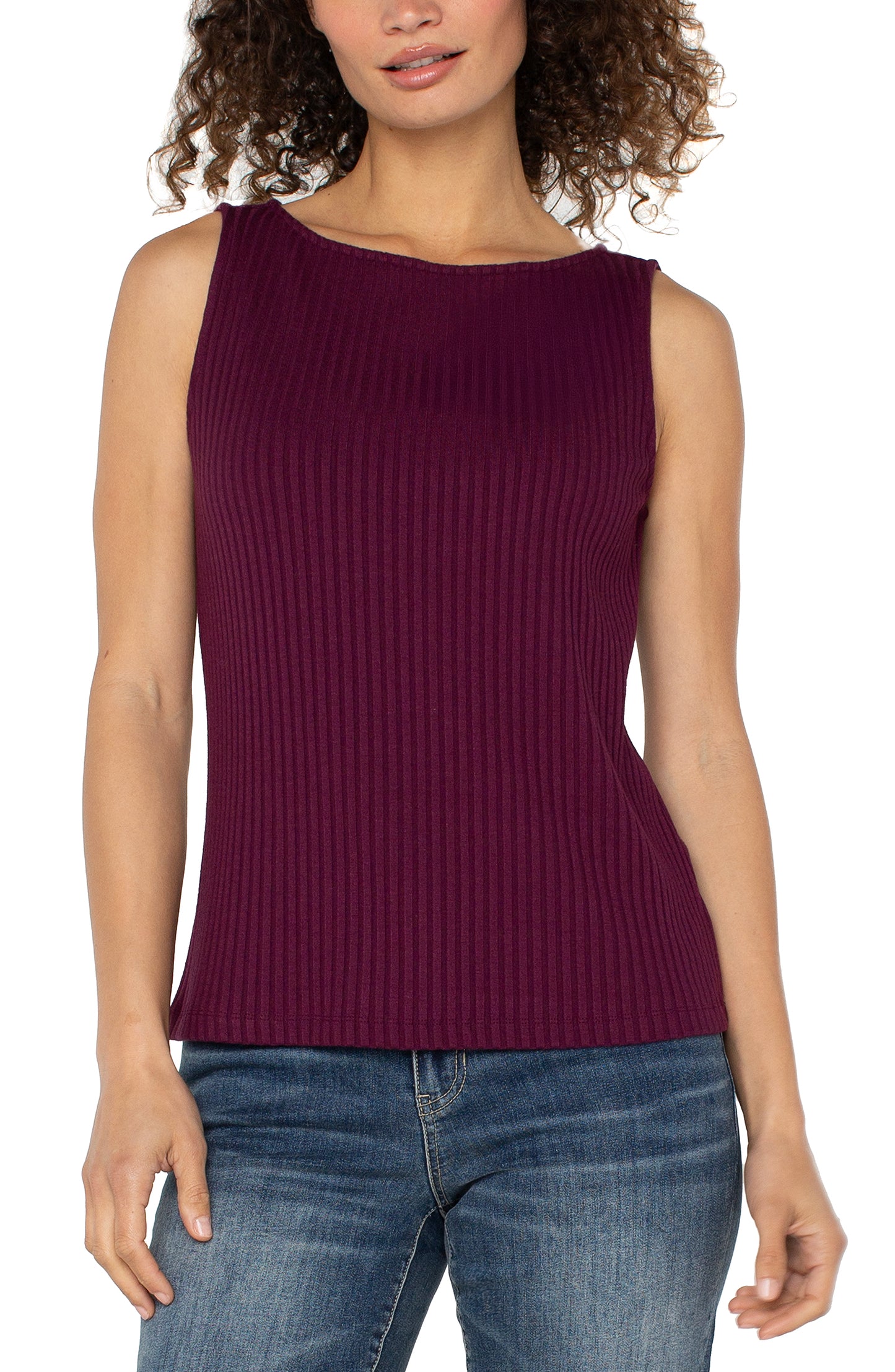 Liverpool Sleeveless Boat Neck Rib Knit Top (Wine Berry)
