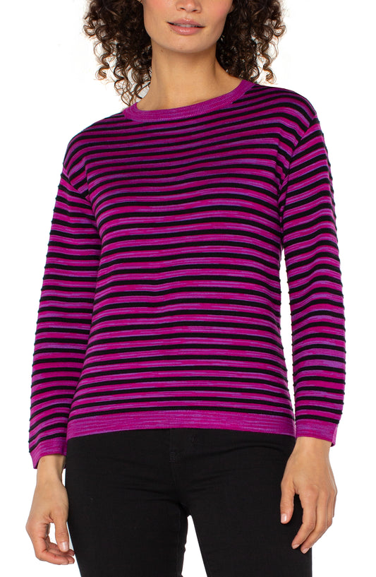Liverpool Long Sleeve Boxy Boat Neck Sweater (Fuchsia Spacedye Stripe)
