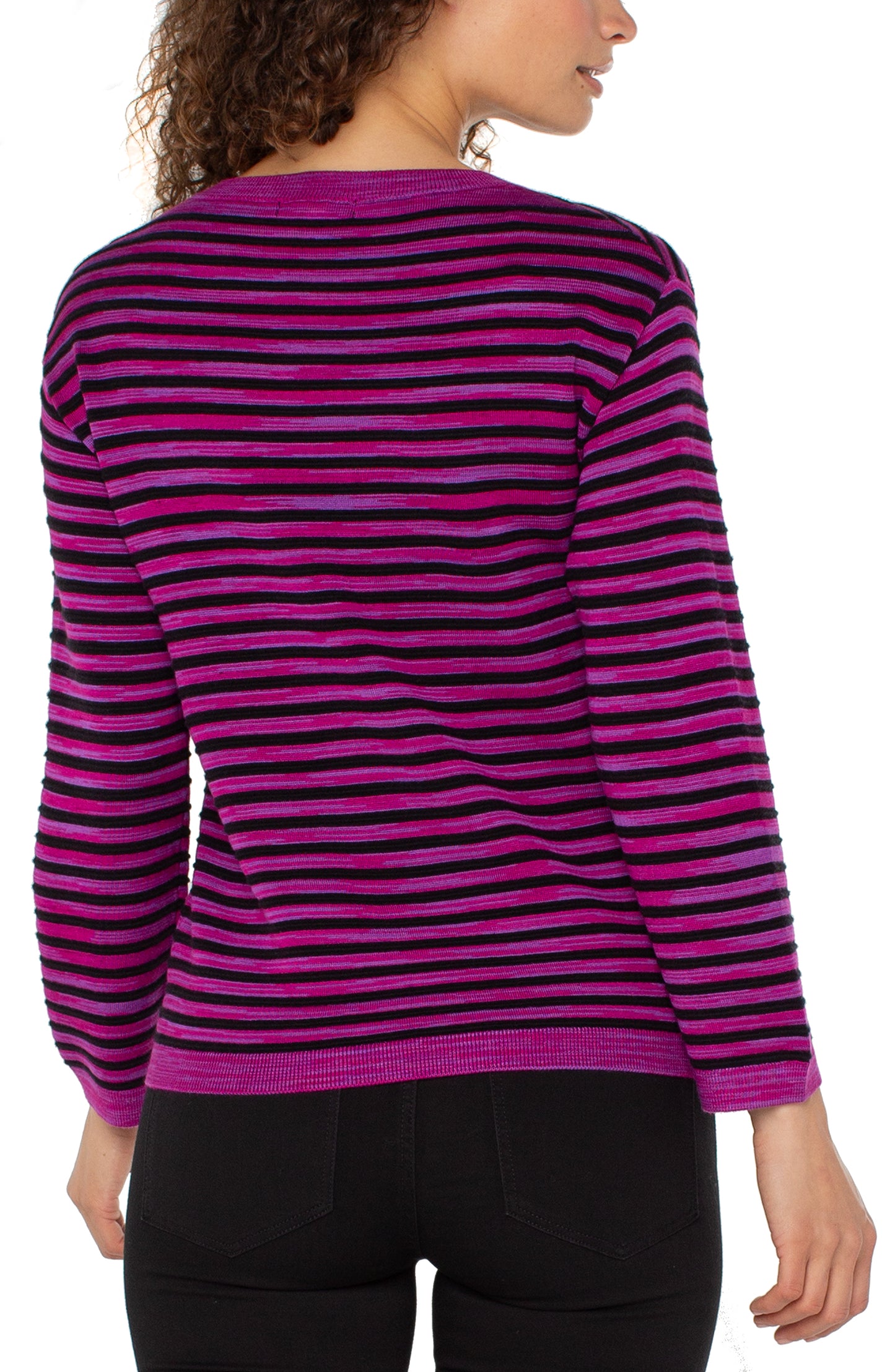 Liverpool Long Sleeve Boxy Boat Neck Sweater (Fuchsia Spacedye Stripe)