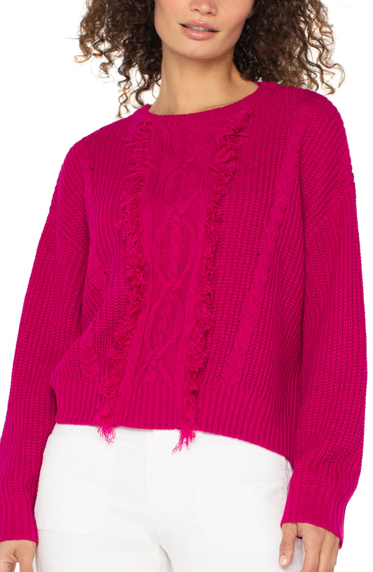 Liverpool Long Sleeve Mock Neck Sweater with Fringe (Deep Raspberry Pink)