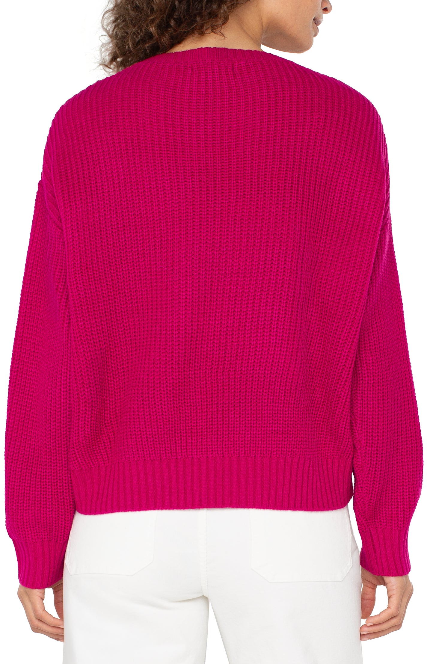 Liverpool Long Sleeve Mock Neck Sweater with Fringe (Deep Raspberry Pink)