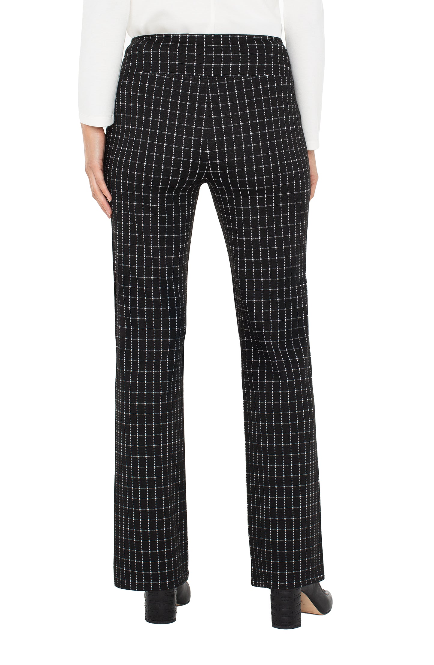 Liverpool Pearl Full Length Flare with Pintucks (31" inseam) (Black White Windowpane Check)
