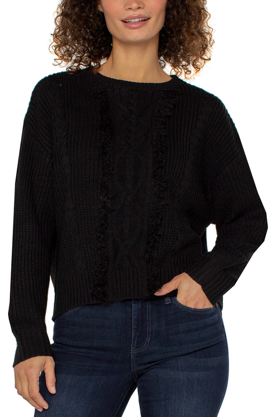 Liverpool Long Sleeve Mock Neck Sweater with Fringe (Black)