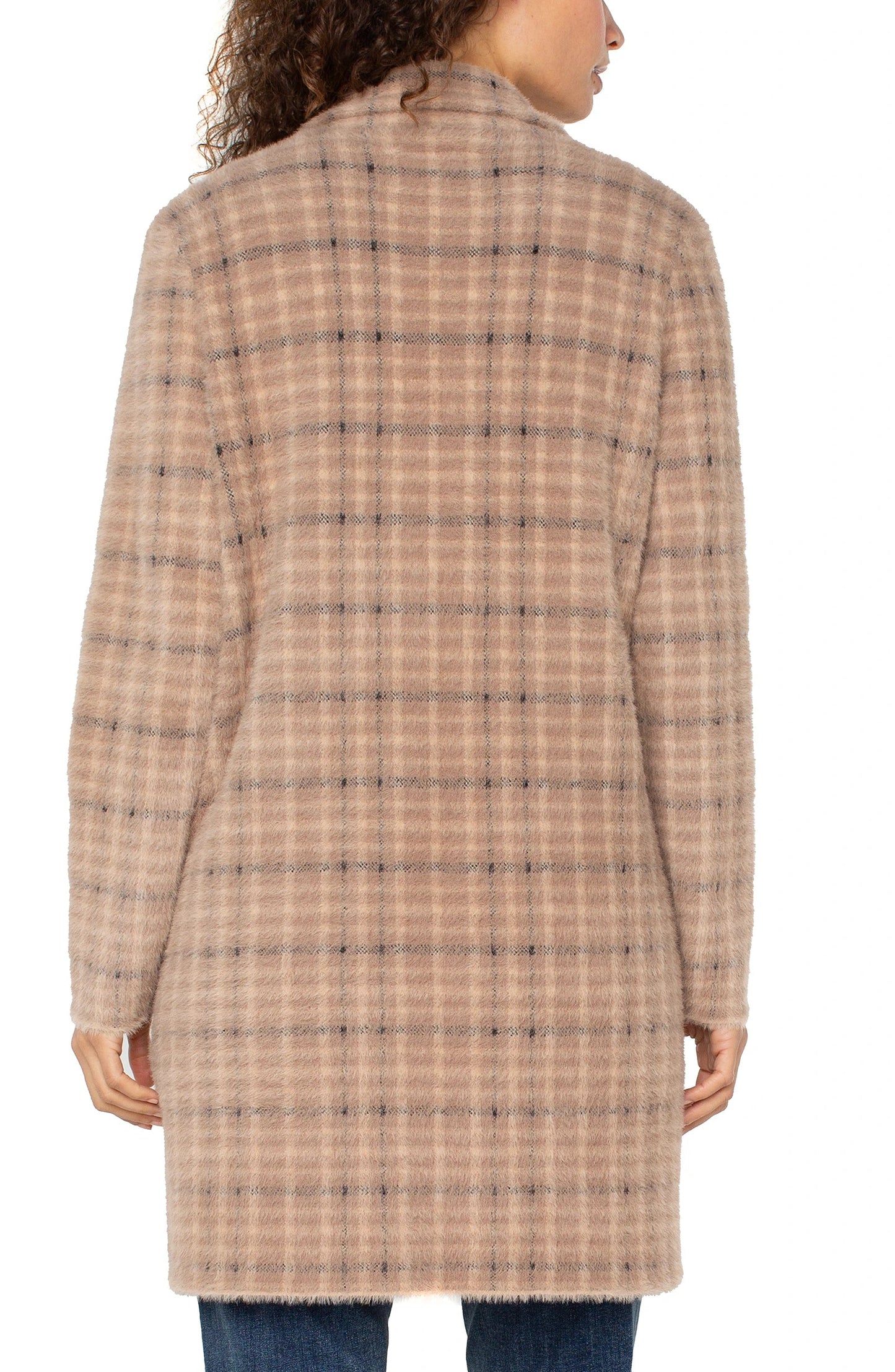 Liverpool Open Front Coatigan Sweater (Camel Cream Plaid)