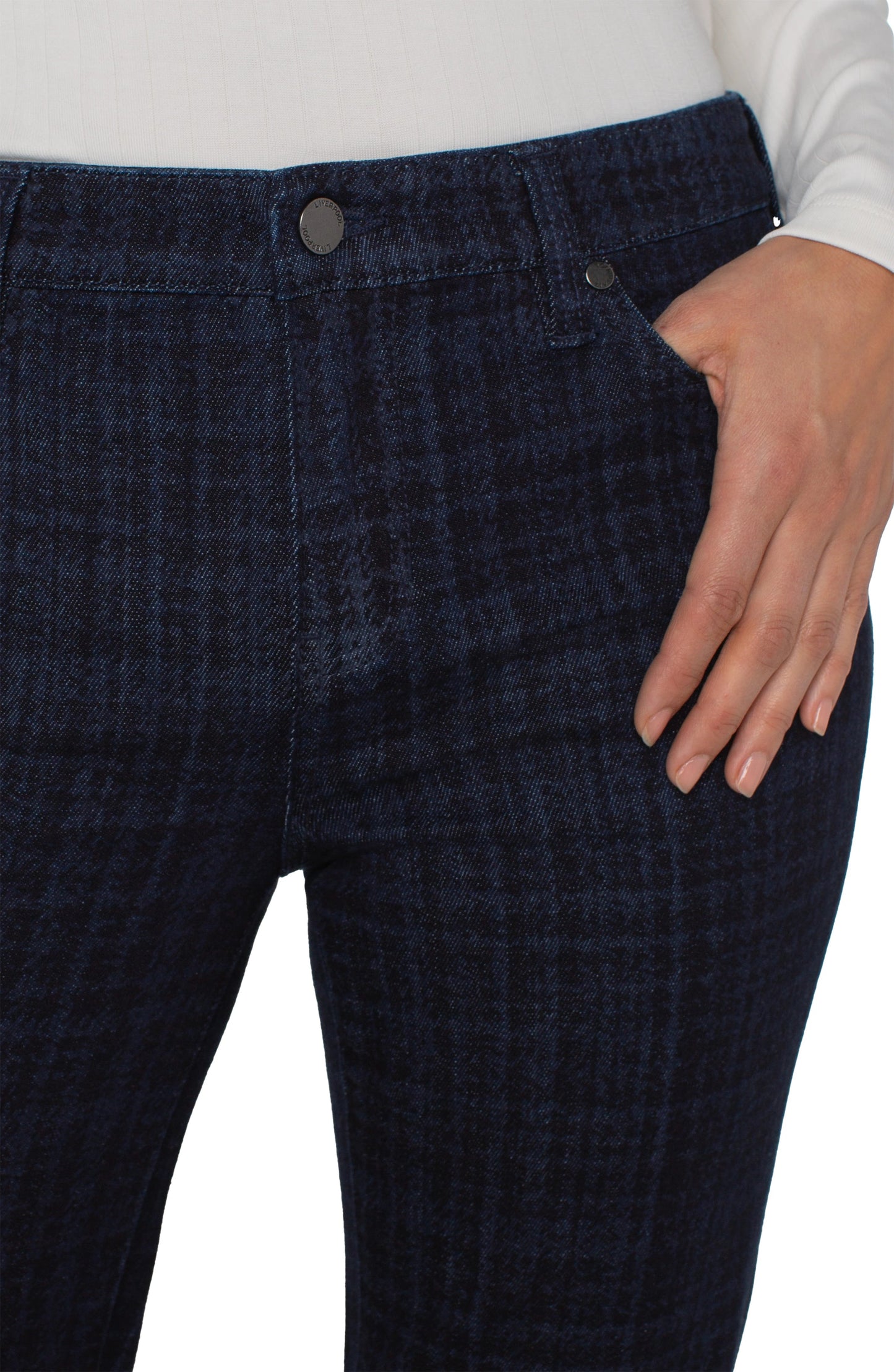 Liverpool Hannah Flare (32" inseam) (Indigo Plaid)