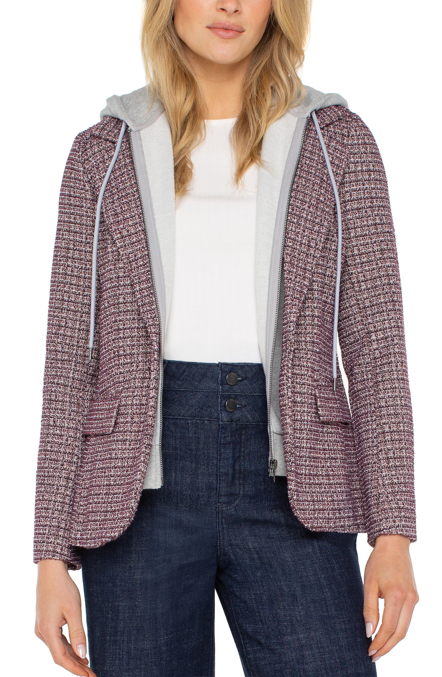 Liverpool Boyfriend Blazer with Removeable Hood (Wine Multi)