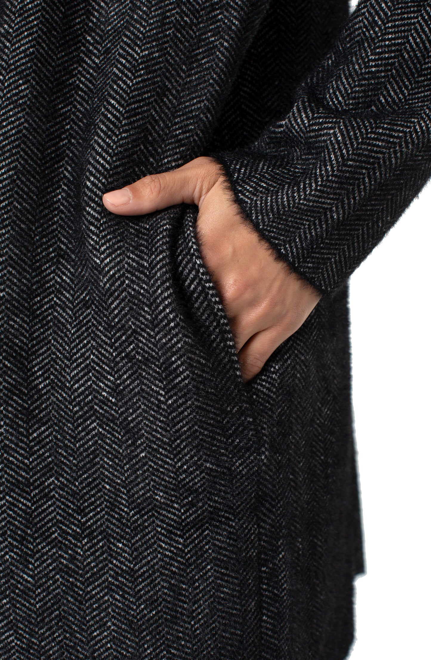 Liverpool Long Sleeve Open Knit Shawl Sweater Coat (Charcoal Chevron)