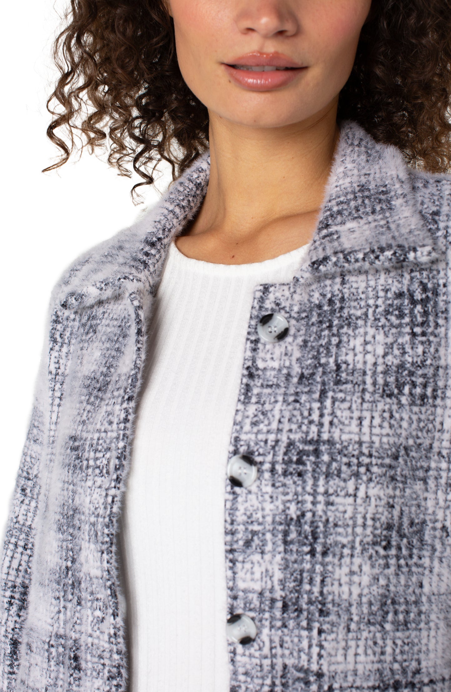 Liverpool Long Sleeve Collared Bomber Sweater Jacket (Grey White Plaid)