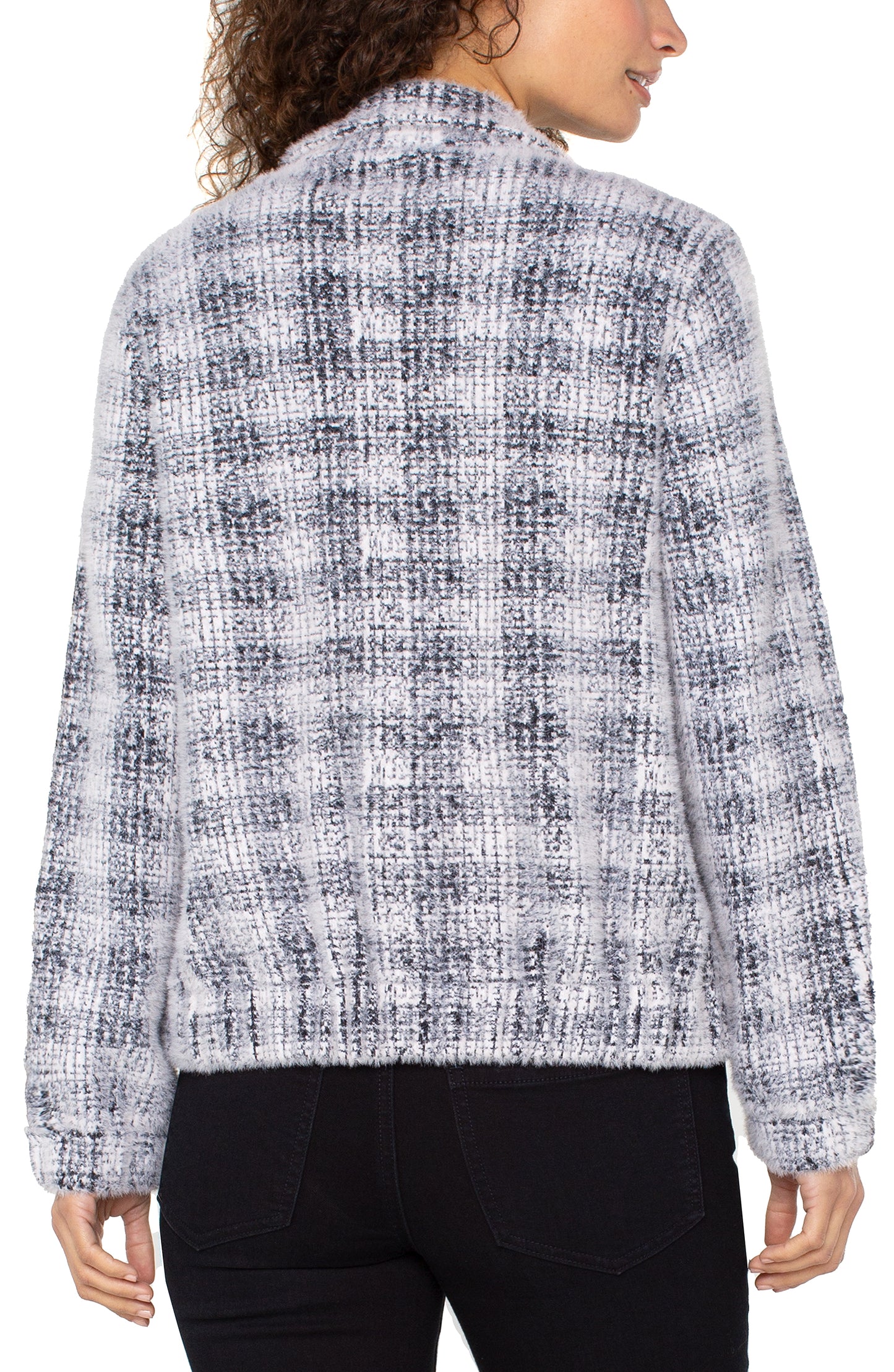 Liverpool Long Sleeve Collared Bomber Sweater Jacket (Grey White Plaid)