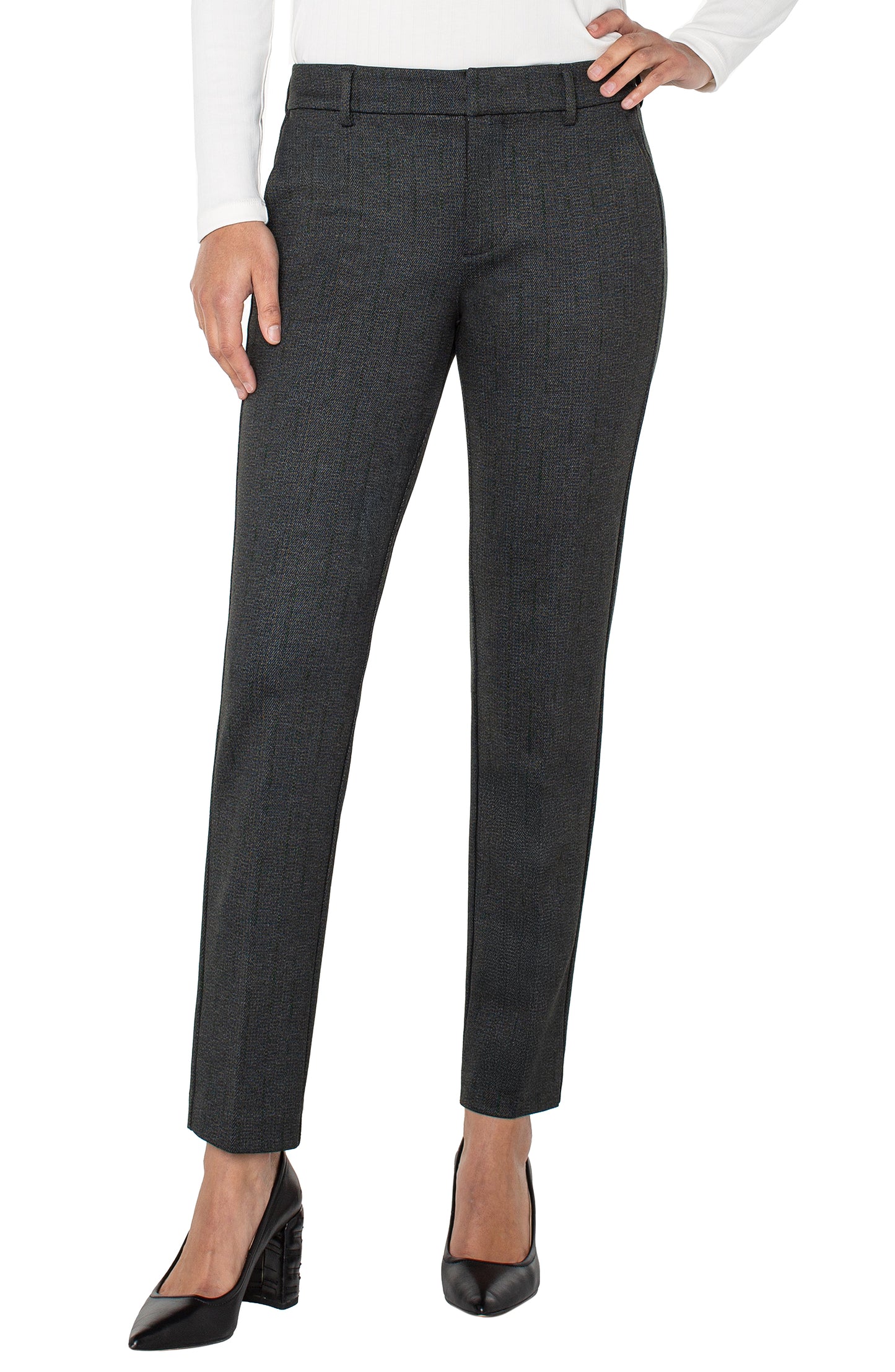 Liverpool Kelsey Trouser (29" inseam) (Smokey Charcoal Herringbone)