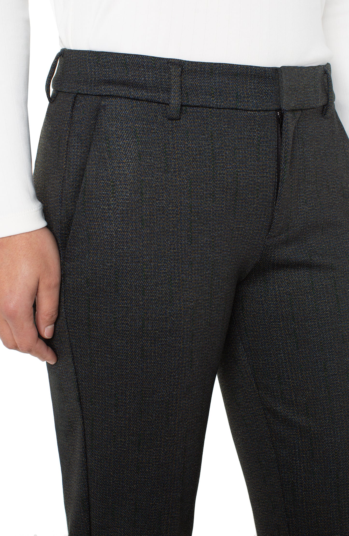 Liverpool Kelsey Trouser (29" inseam) (Smokey Charcoal Herringbone)