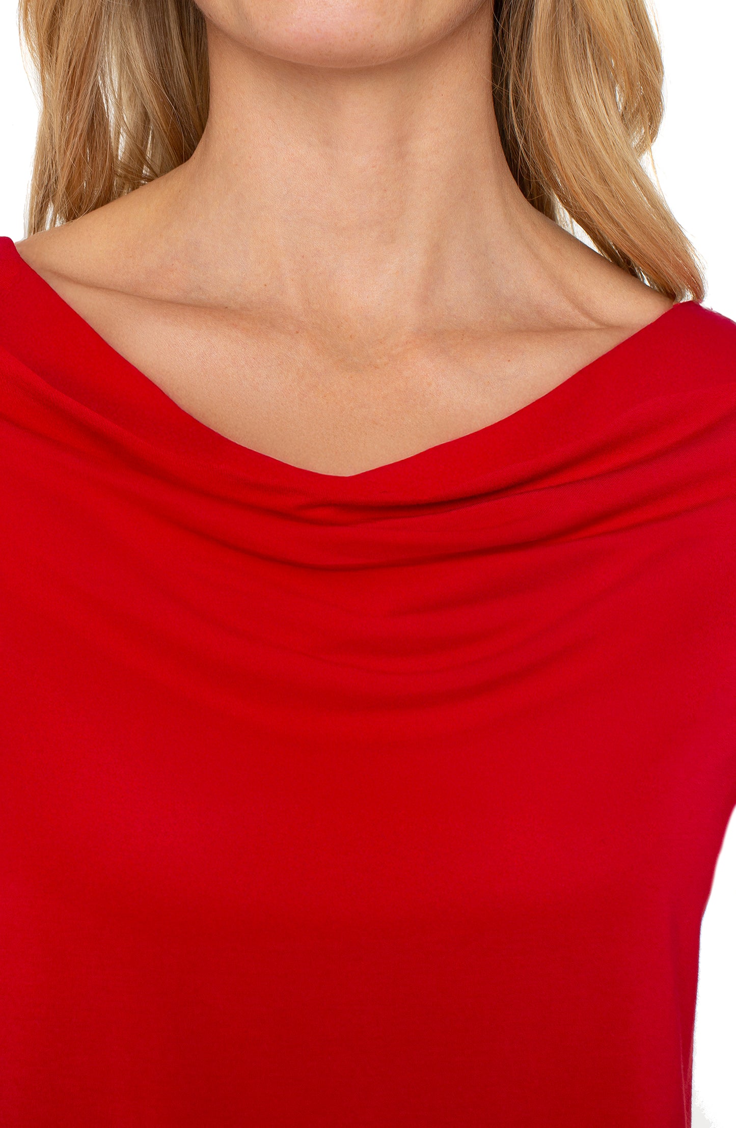 Liverpool 3/4 Sleeve Draped Neck Knit Top (Tango Red)
