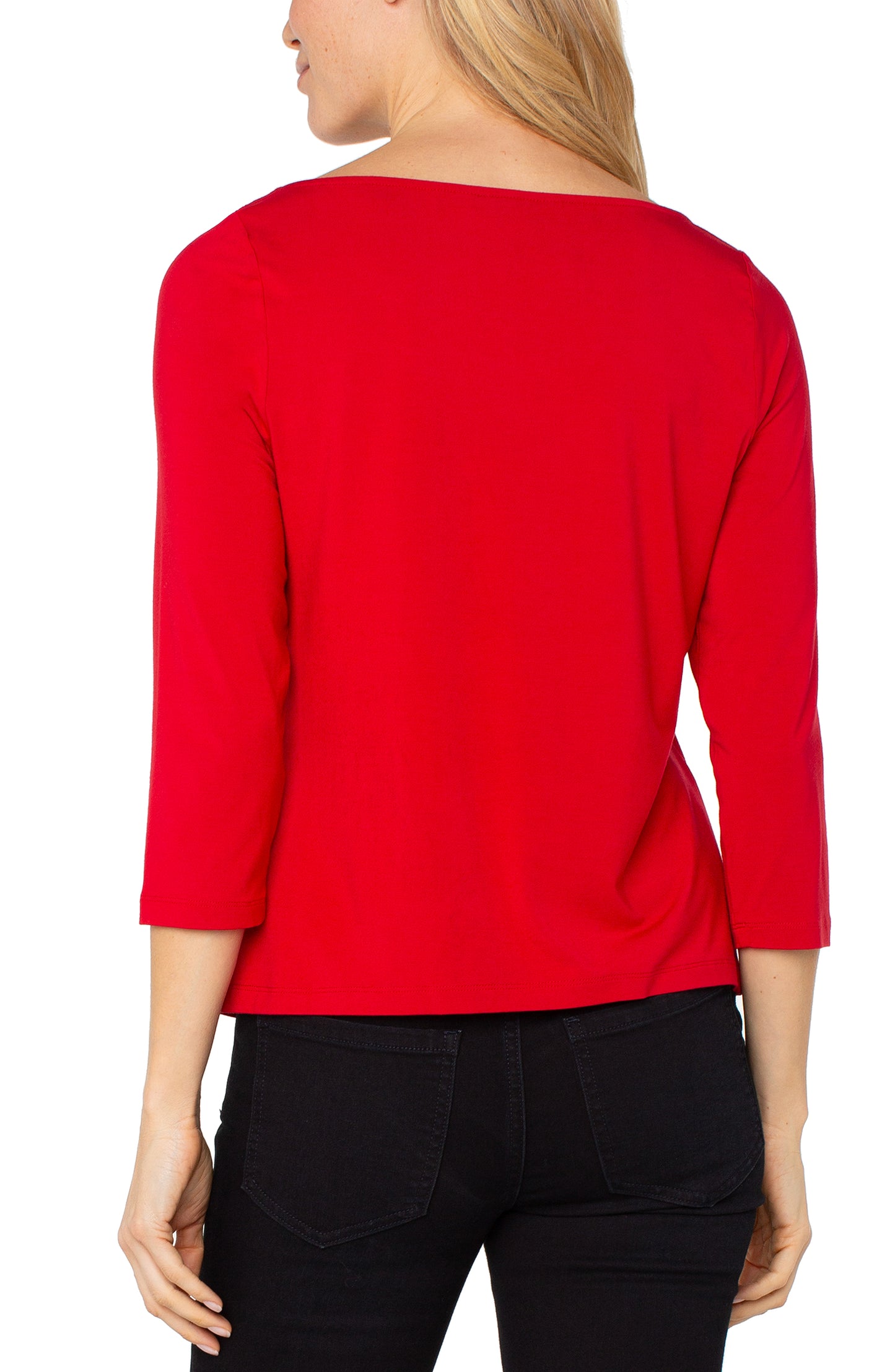 Liverpool 3/4 Sleeve Draped Neck Knit Top (Tango Red)
