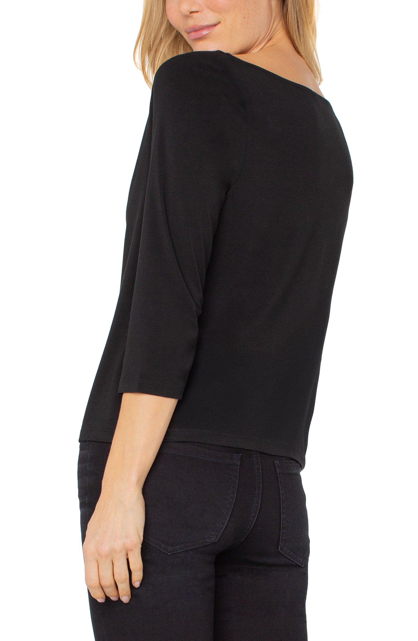Liverpool 3/4 Sleeve Draped Neck Knit Top (Black)