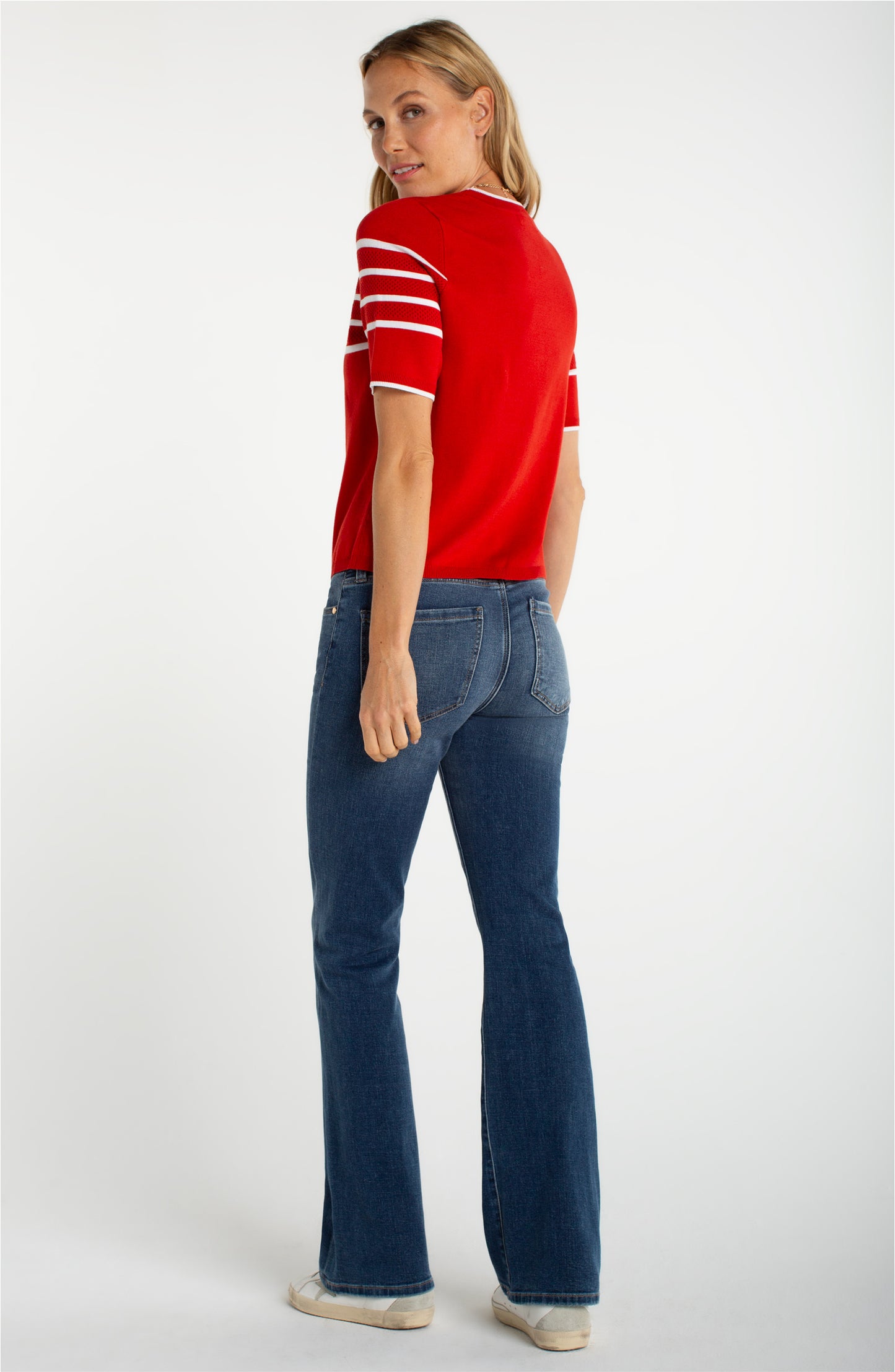 Liverpool Short Sleeve Crew Neck Sweater (Fire Brick White Stripe)