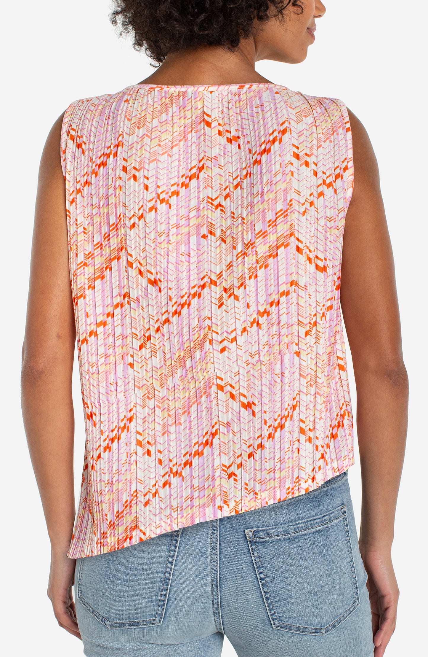 Liverpool Sleeveless Crew Neck Asymmetrical Hem Knit Top