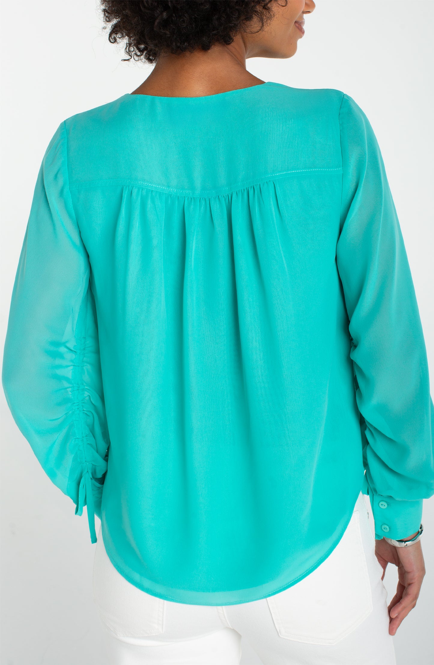 Liverpool Long Sleeve Woven Blouse W/ Sleeve Tie