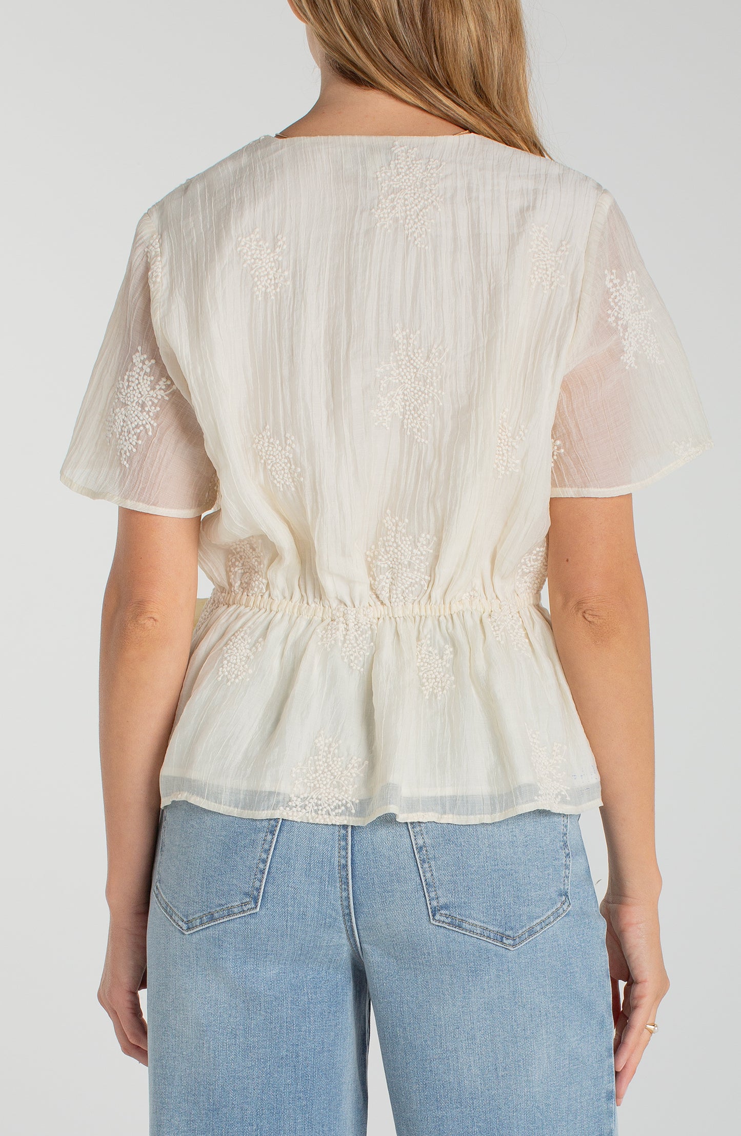 Liverpool Short Sleeve Wrap Front Woven Top W/ Tie