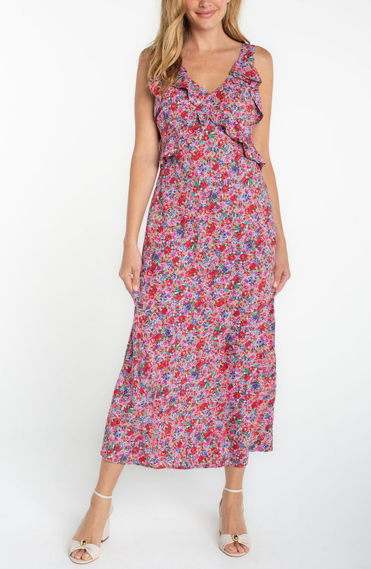 Liverpool Sleeveless Ruffle Front Woven Maxi Dress