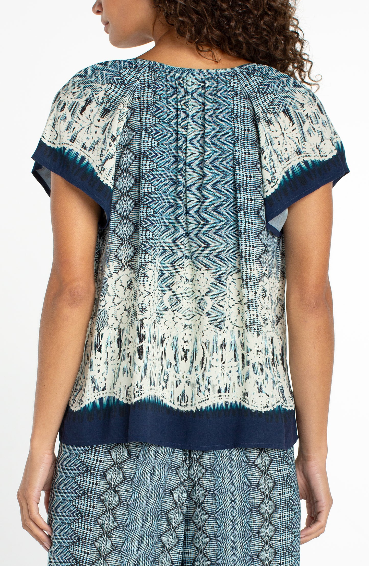 Liverpool Short Sleeve Woven Top W/ Tie Front Detail