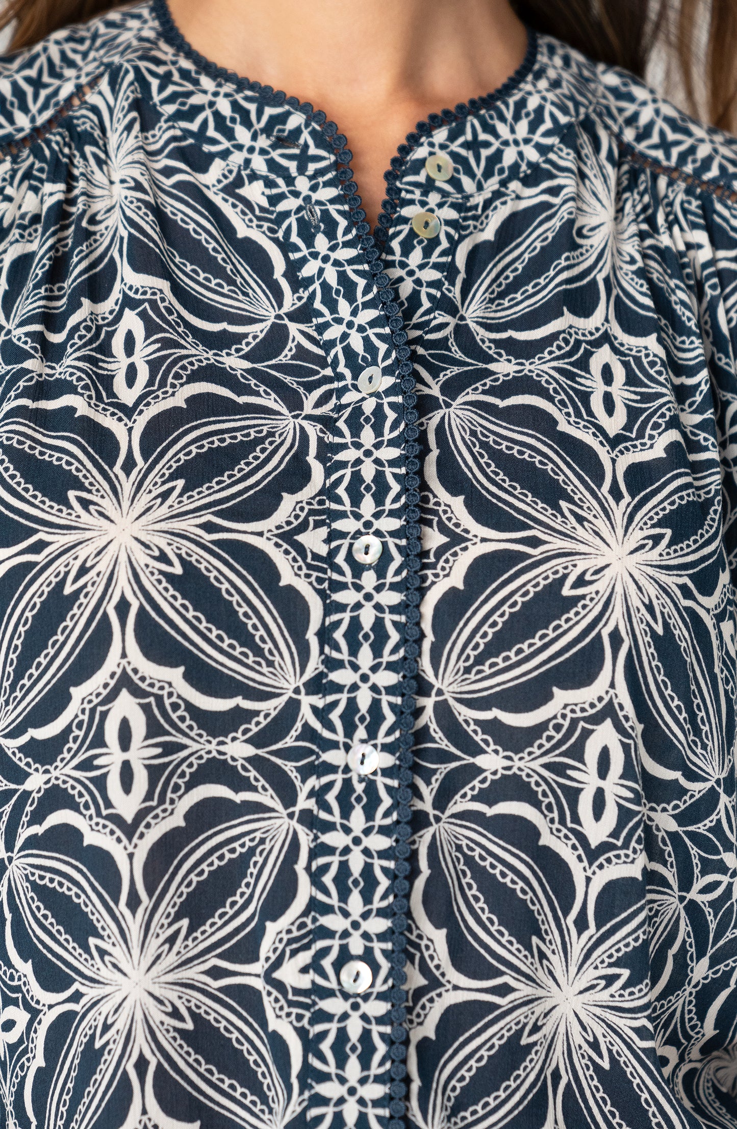 Liverpool Flutter Sleeve Mix Print Button Front Woven Top