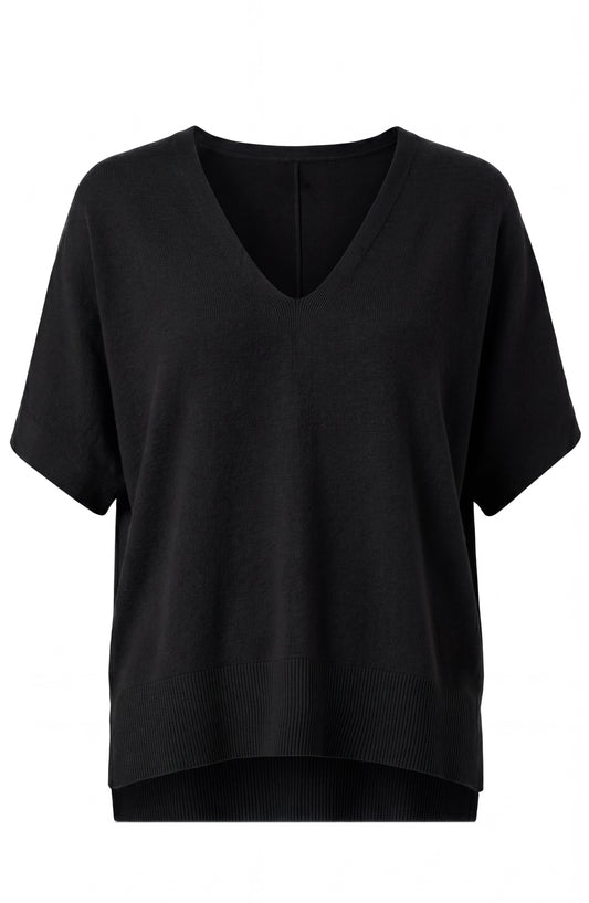 Liverpool Short Sleeve V-Neck Dolman Popover Sweater (Black)