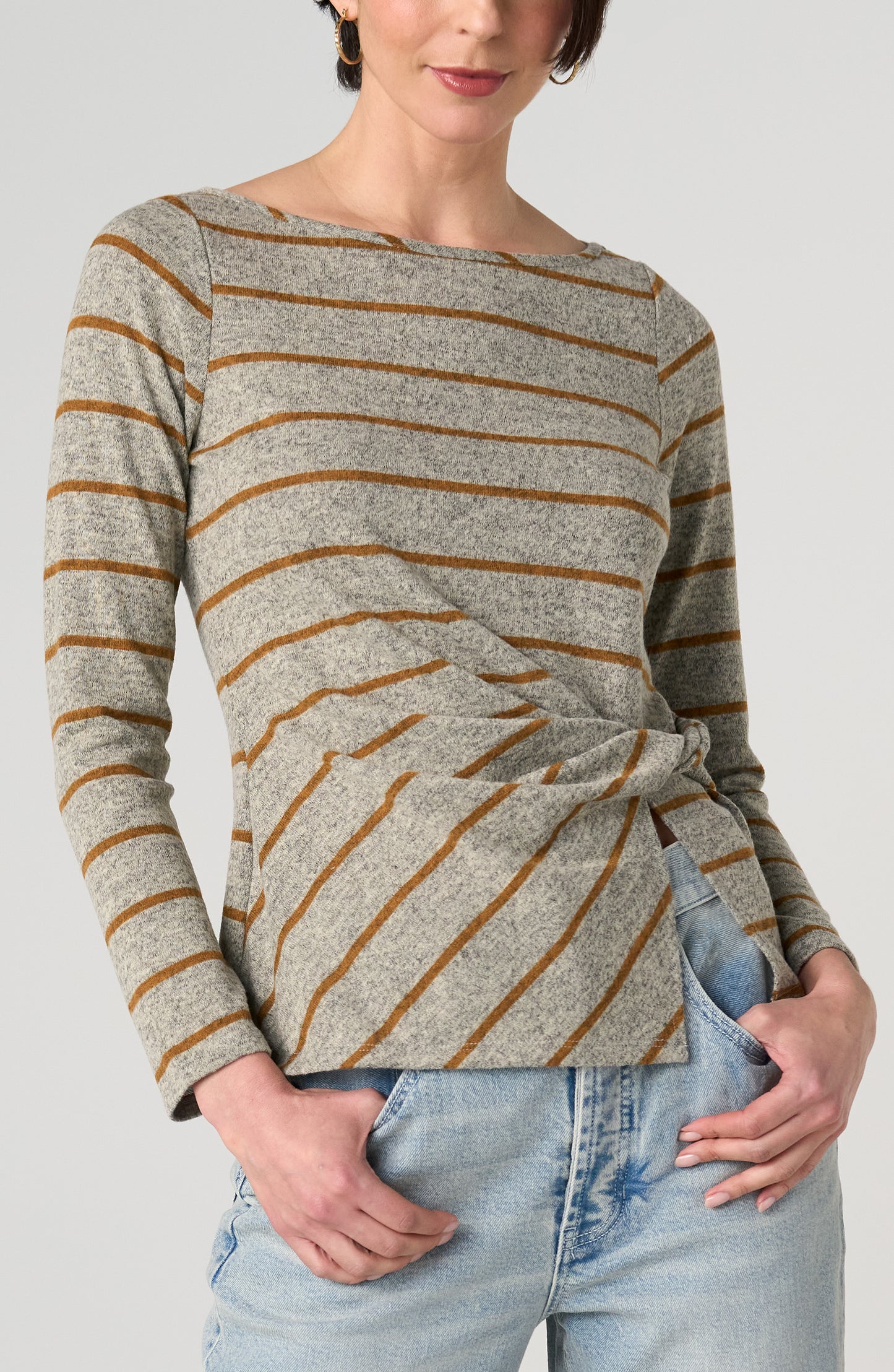 Liverpool Long Sleeve Boatneck Knit Top W/ Twist Detail