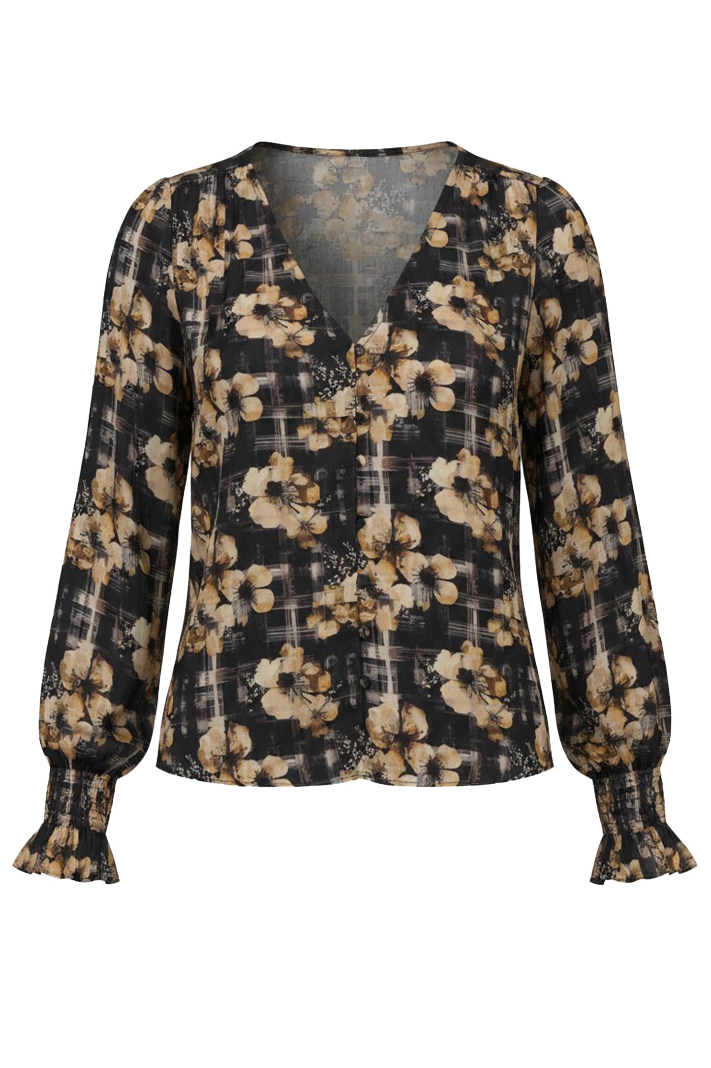Liverpool Long Sleeve Button Front Woven Top W/ Smocking