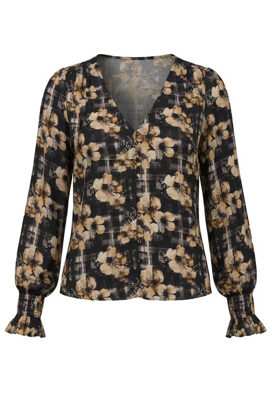 Liverpool Long Sleeve Button Front Woven Top W/ Smocking