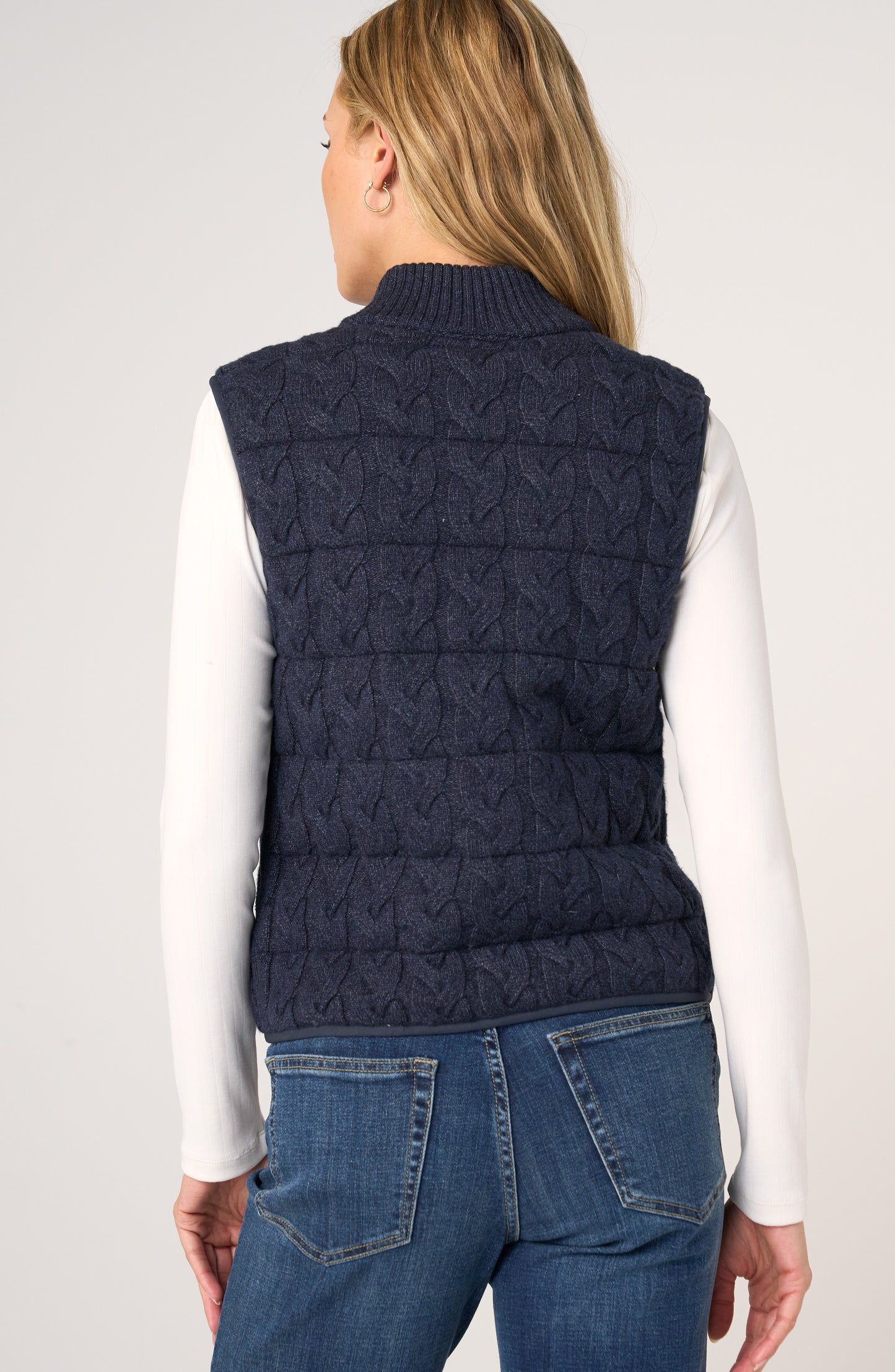 Liverpool Sleeveless Reversible Zip Front Quilted Sweater Vest (Heather Navy)