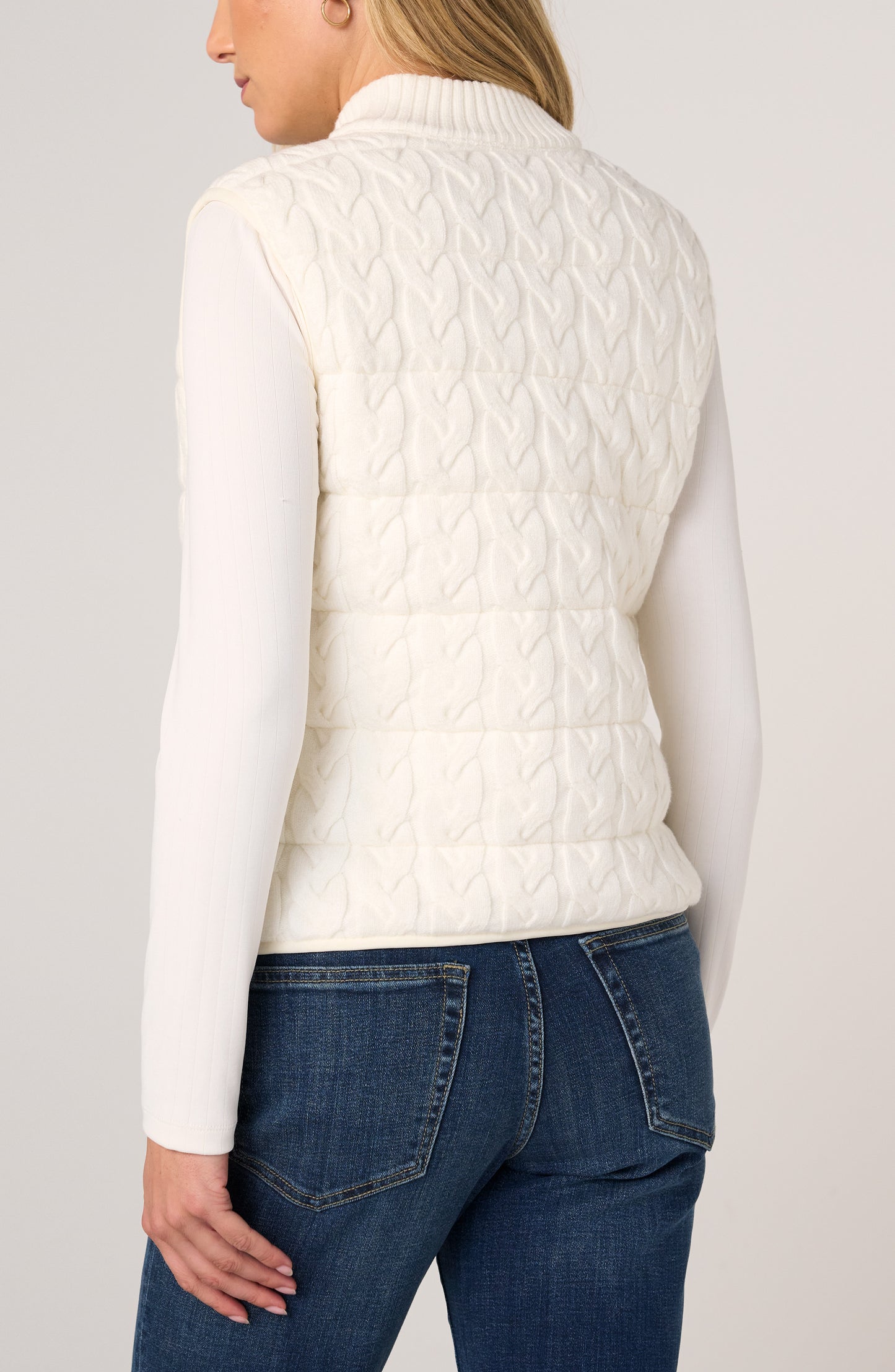 Liverpool Sleeveless Reversible Zip Front Quilted Sweater Vest (Cream)