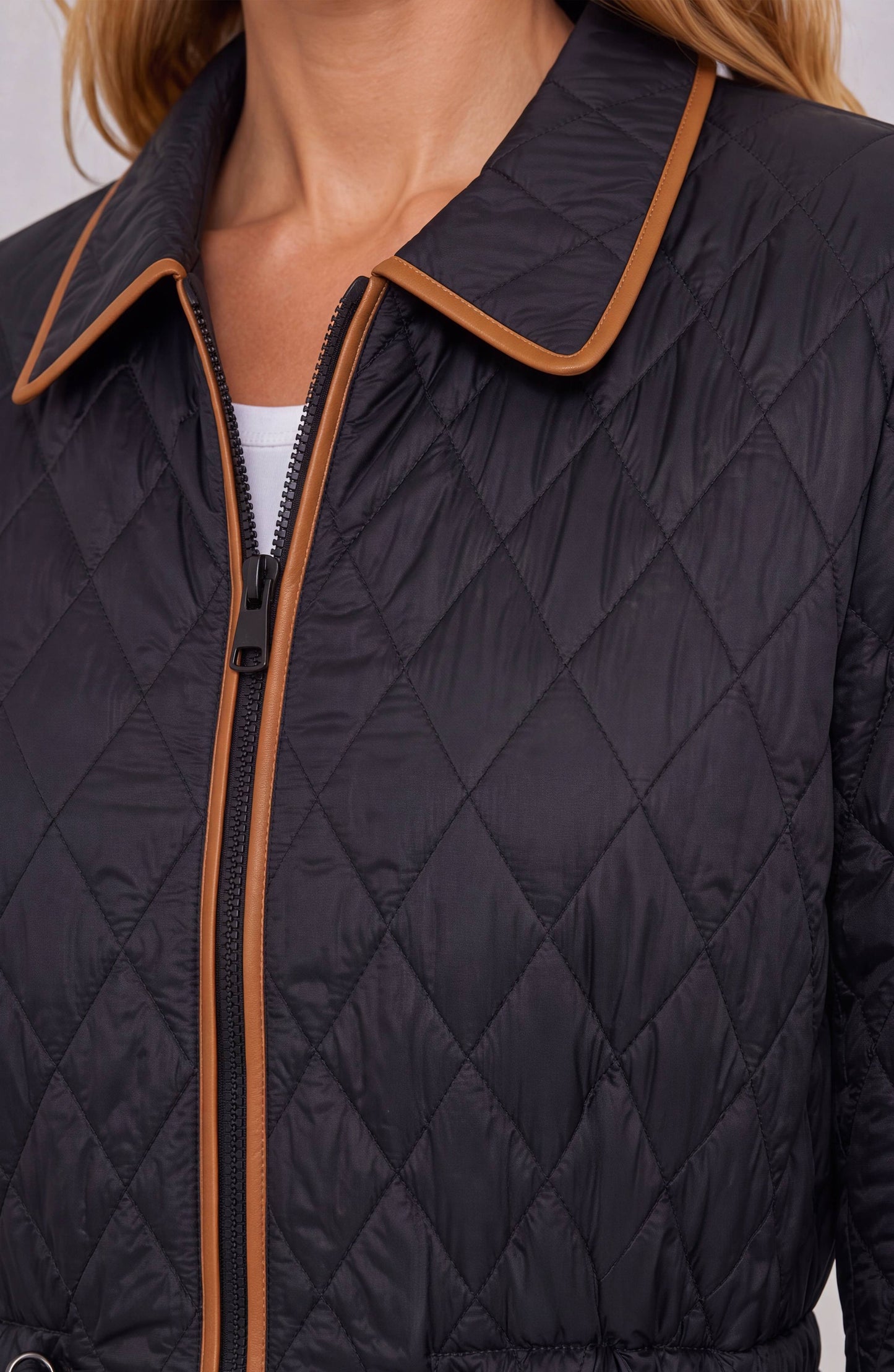 Liverpool Zip Front Quilted Coat W/ Cinched Waist