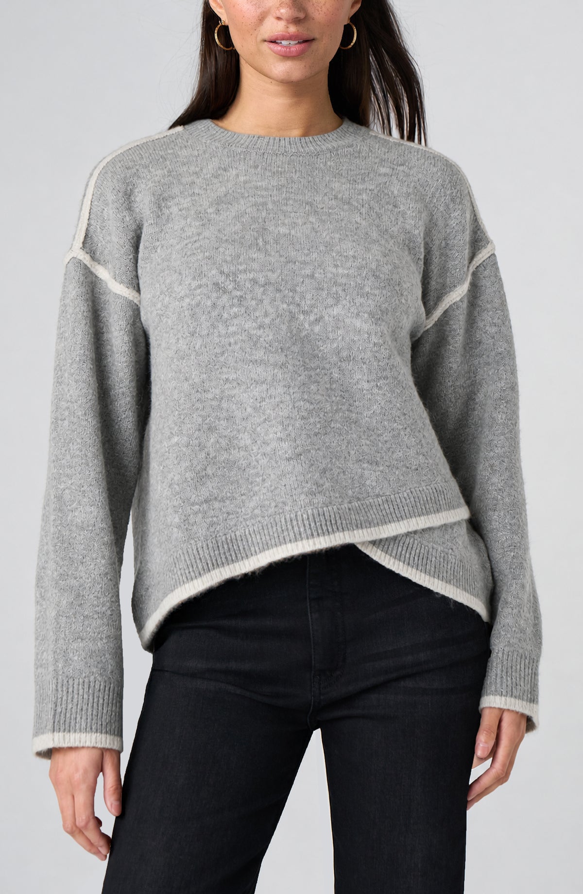 Liverpool Long Sleeve Crewneck Sweater W/ Cream Tulip Hem