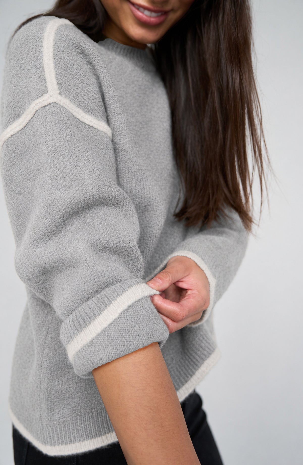 Liverpool Long Sleeve Crewneck Sweater W/ Cream Tulip Hem