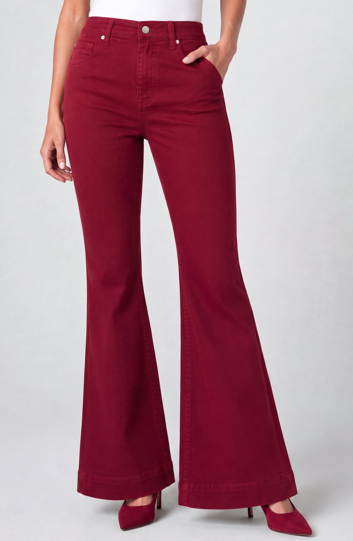 Liverpool Hannah Comfort Waist Flare W/ Wide Hem (Deep Cranberry)