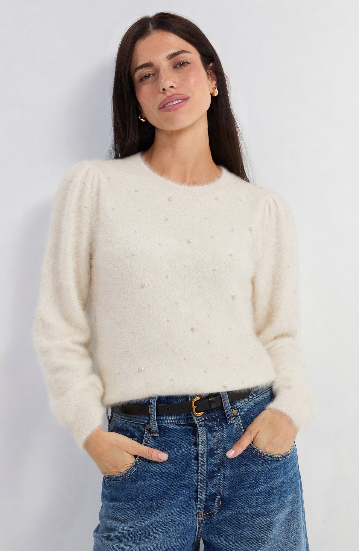 Liverpool Long Puff Sleeve Crew Neck Sweater