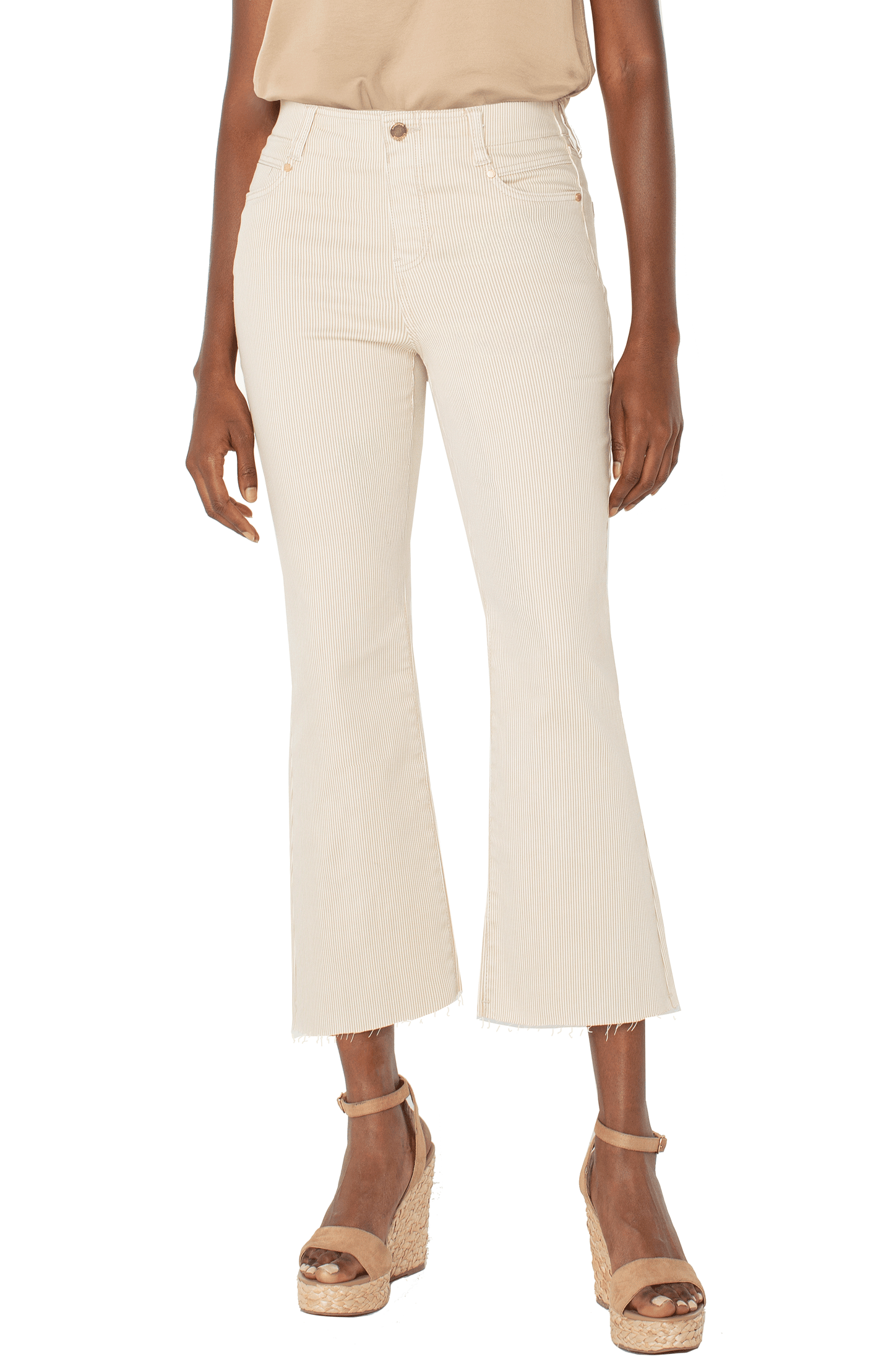 Liverpool Gia Glider Crop Flare w/ Back Pleat 25.5" Inseam (Cappuccino Stripe)